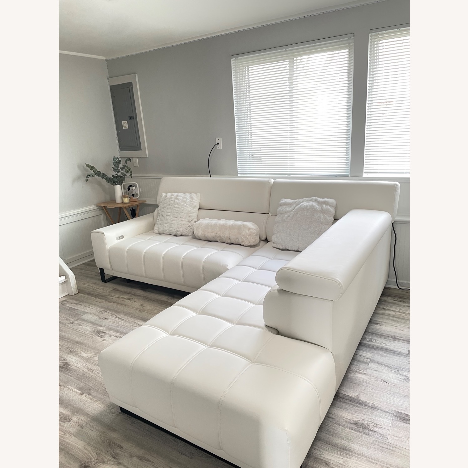 Value City White Leather Sectional Sofa - image-1