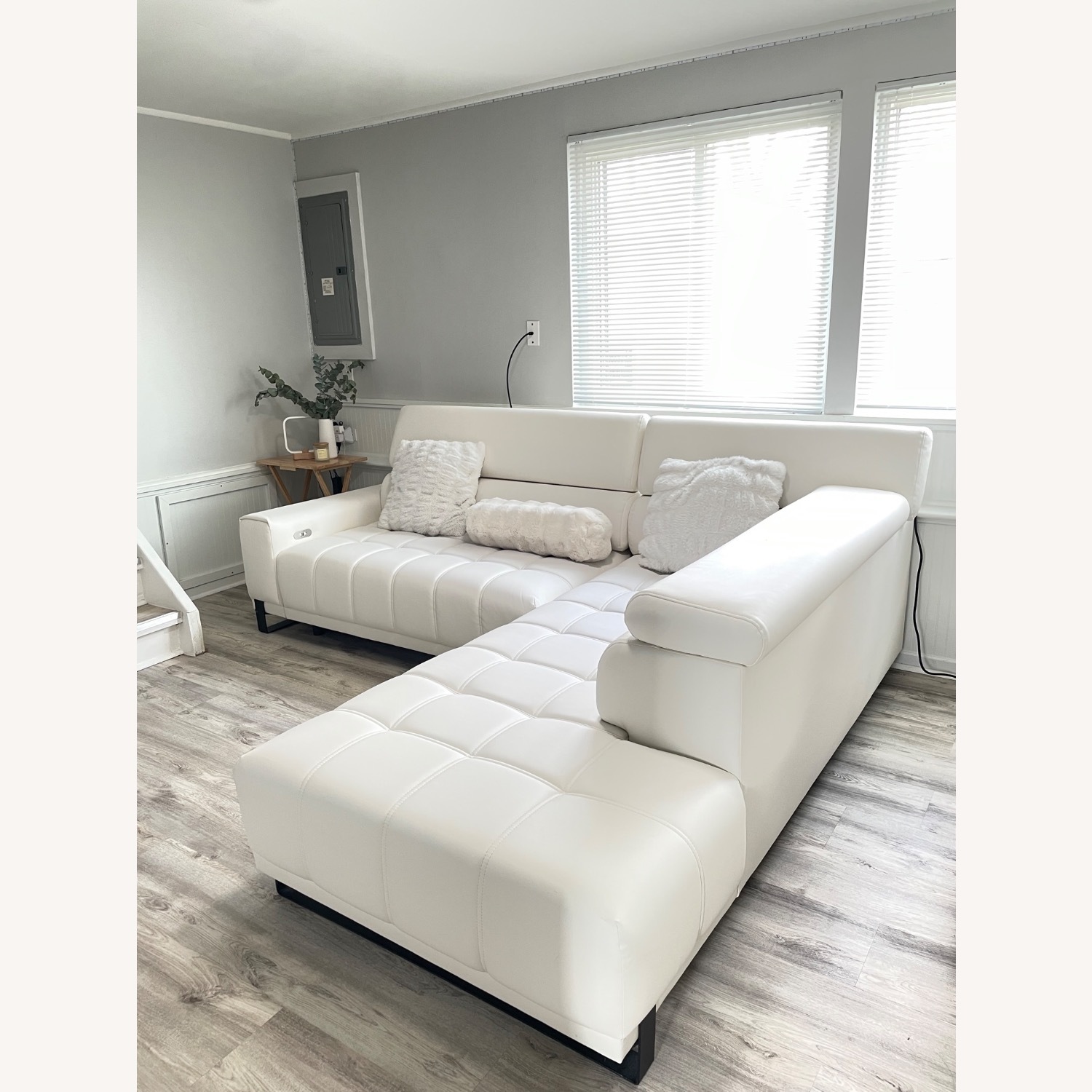 Value City White Leather Sectional Sofa - image-2