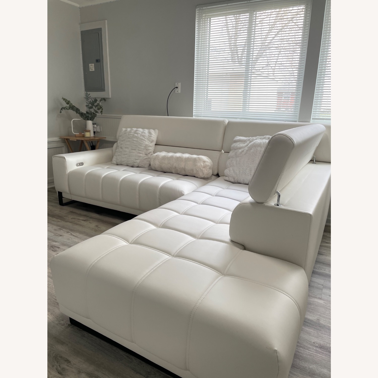 Value City White Leather Sectional Sofa - image-5