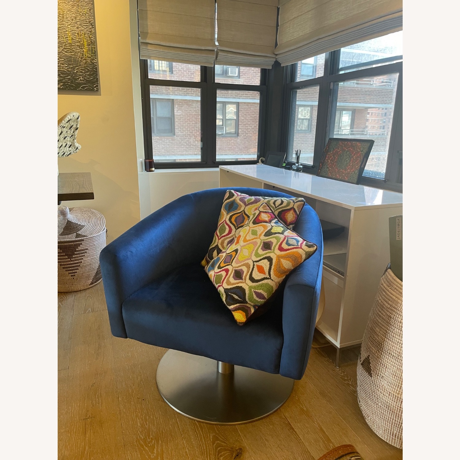 Interior Define Royal Blue Tegan Pedestal Swivel Chair - image-2