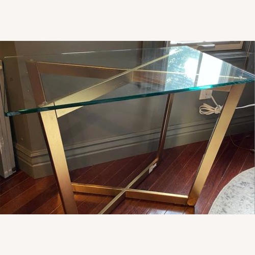 Used West Elm Brass Cross Base Coffee Table for sale on AptDeco