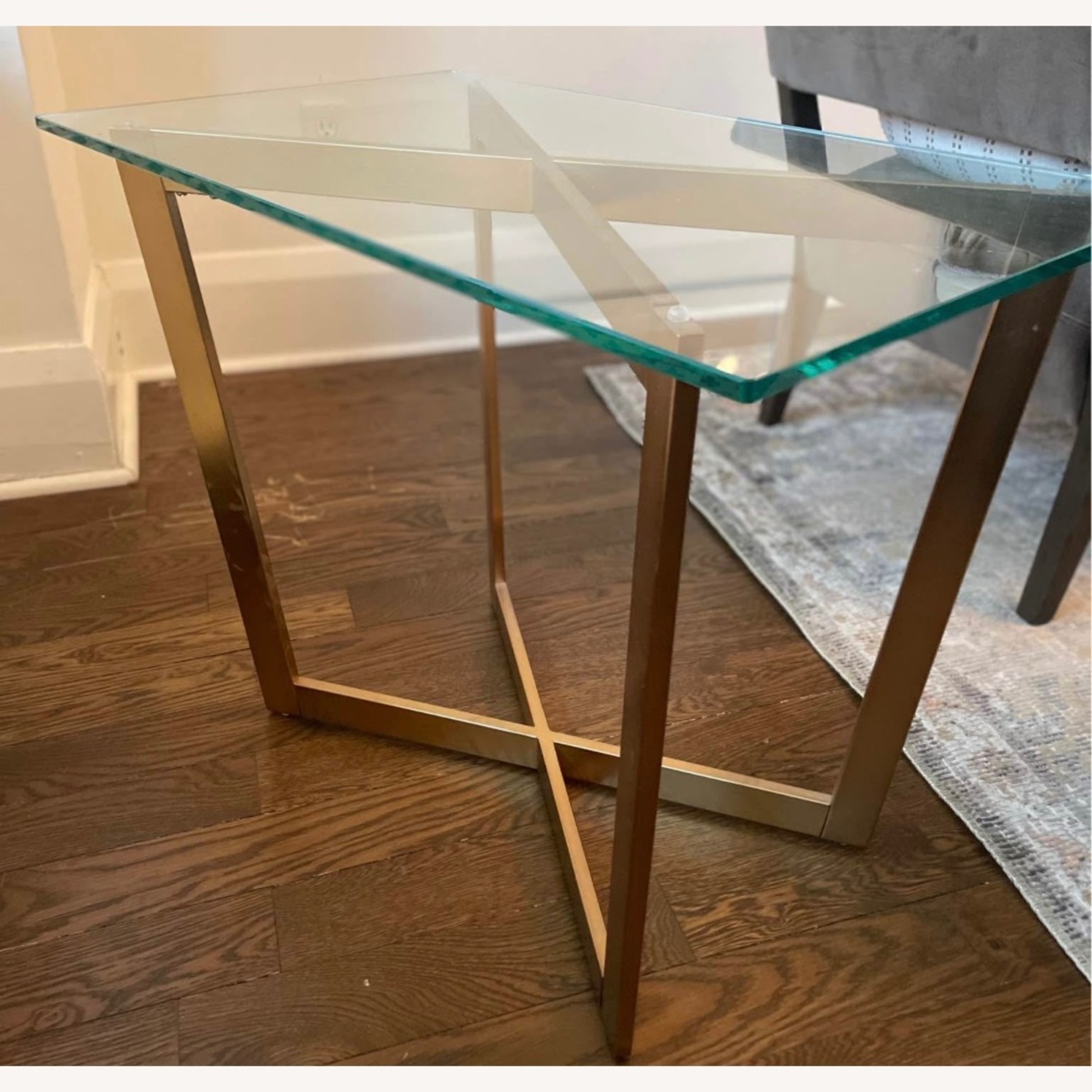 West Elm Brass Cross Base Coffee Table - image-5