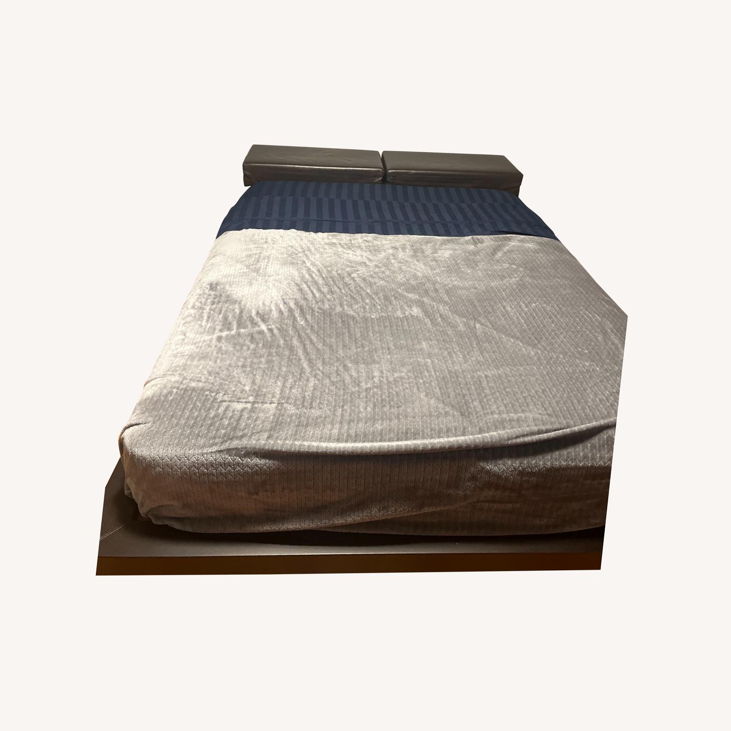 Poliform Leather and Wood Queen Bed with Attached Nighstands - image-0