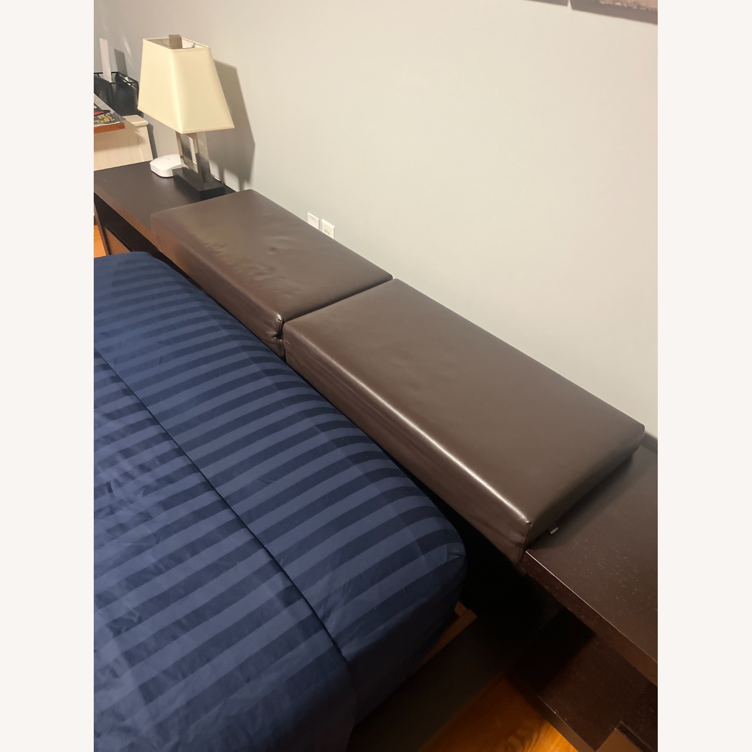 Poliform Leather and Wood Queen Bed with Attached Nighstands - image-1