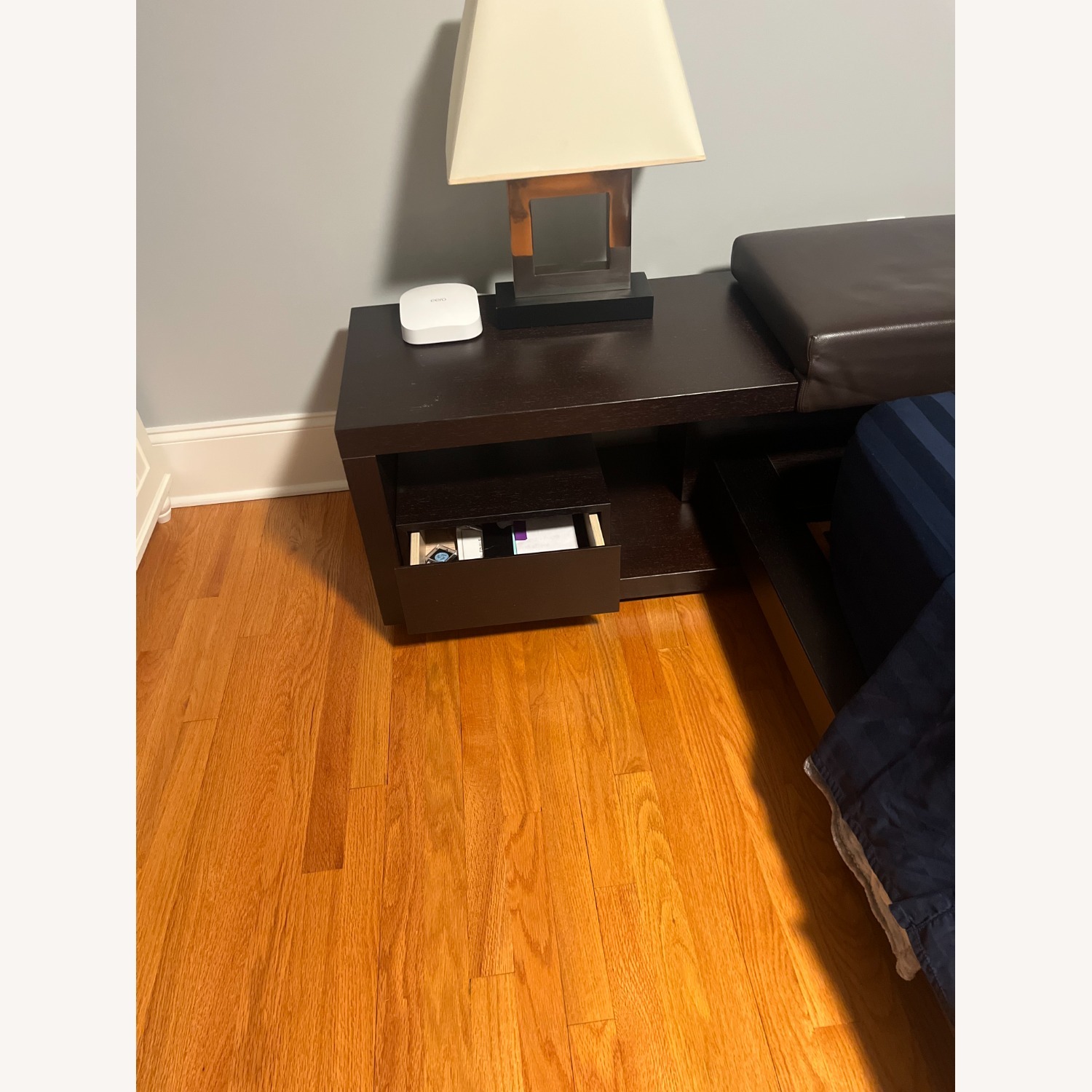 Poliform Leather and Wood Queen Bed with Attached Nighstands - image-5