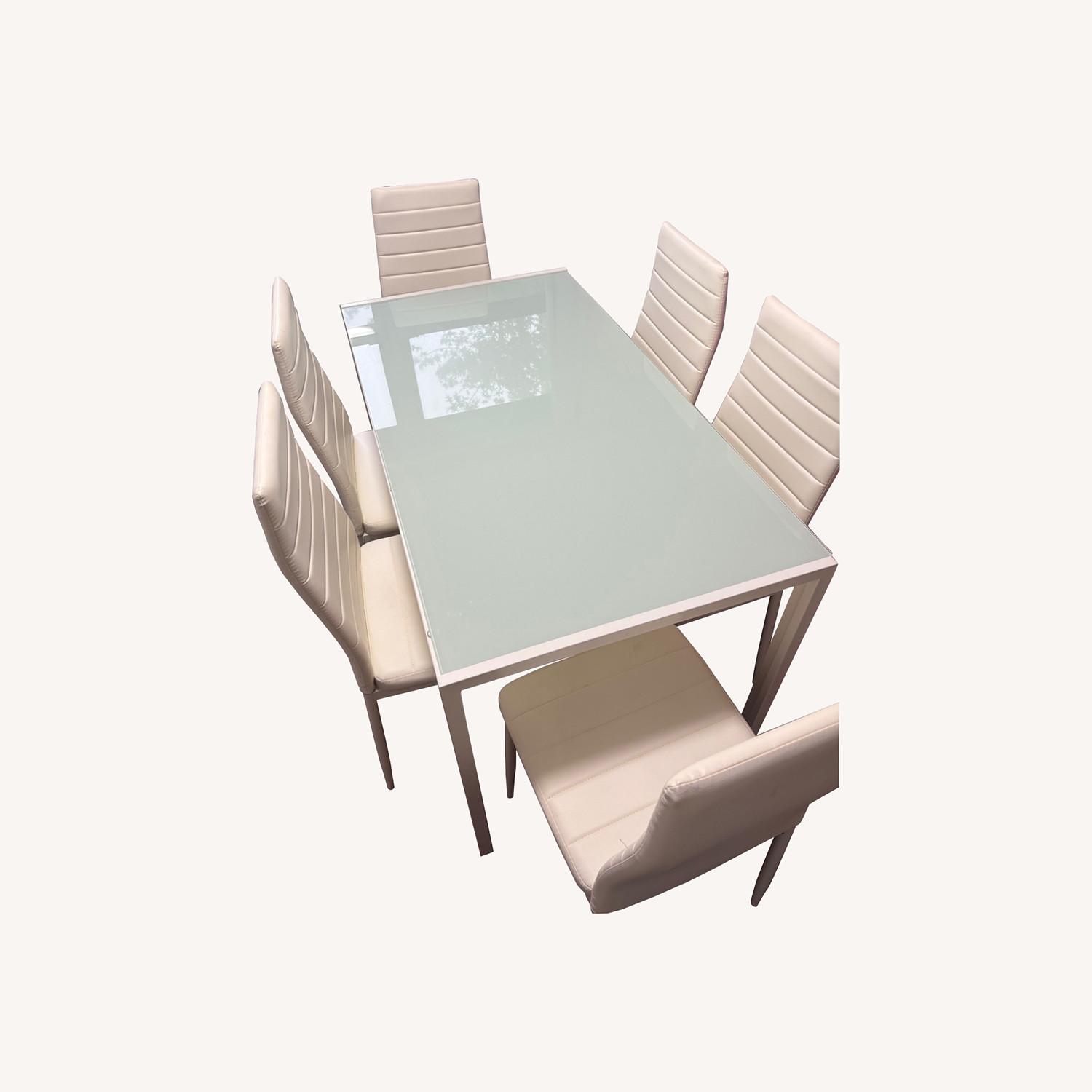 White Glass Dining Table with 6 Chairs - image-0