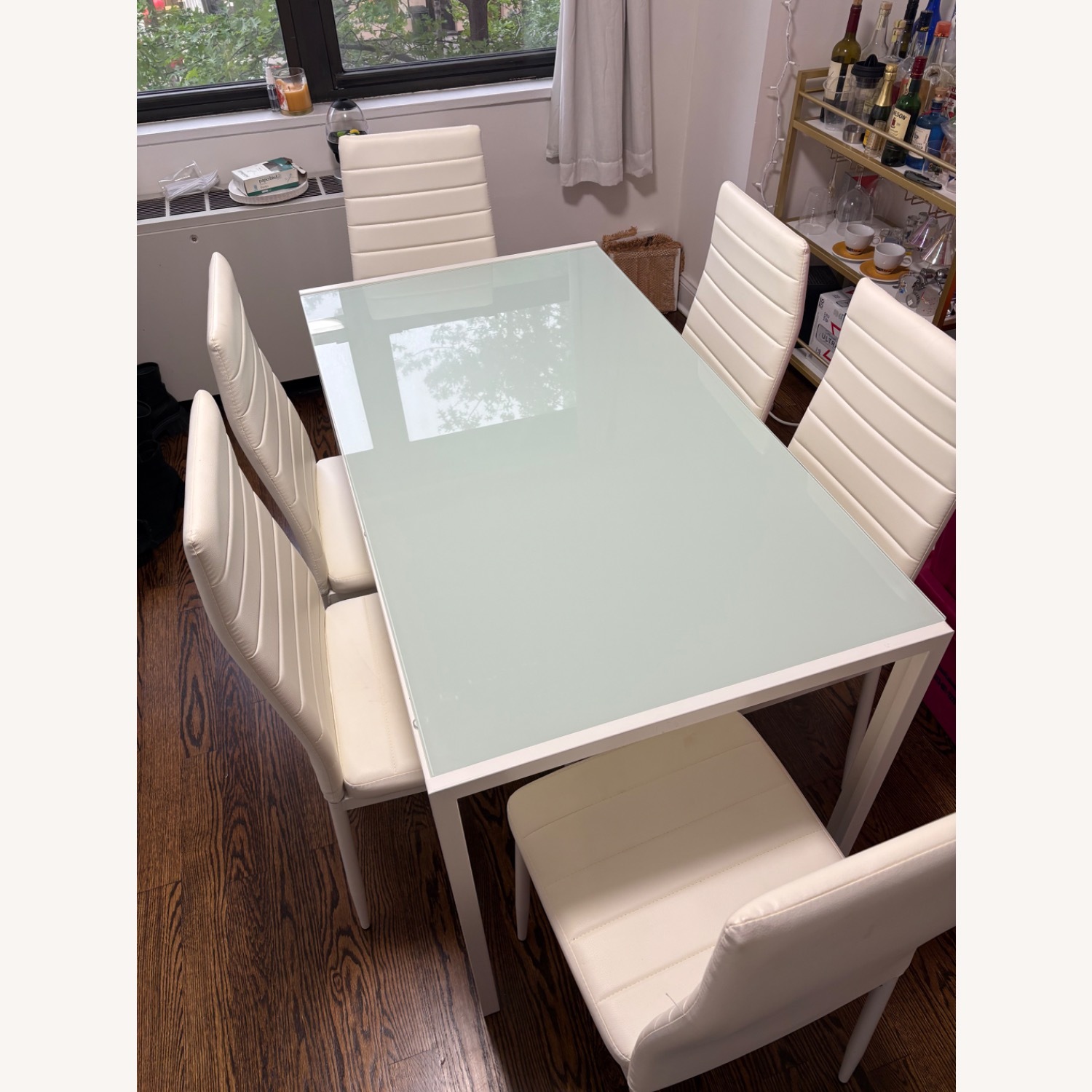 White Glass Dining Table with 6 Chairs - image-1