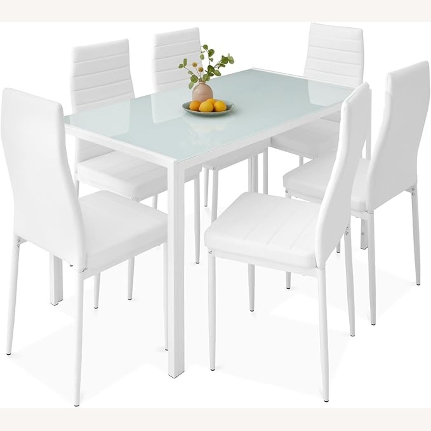 White Glass Dining Table with 6 Chairs - image-9