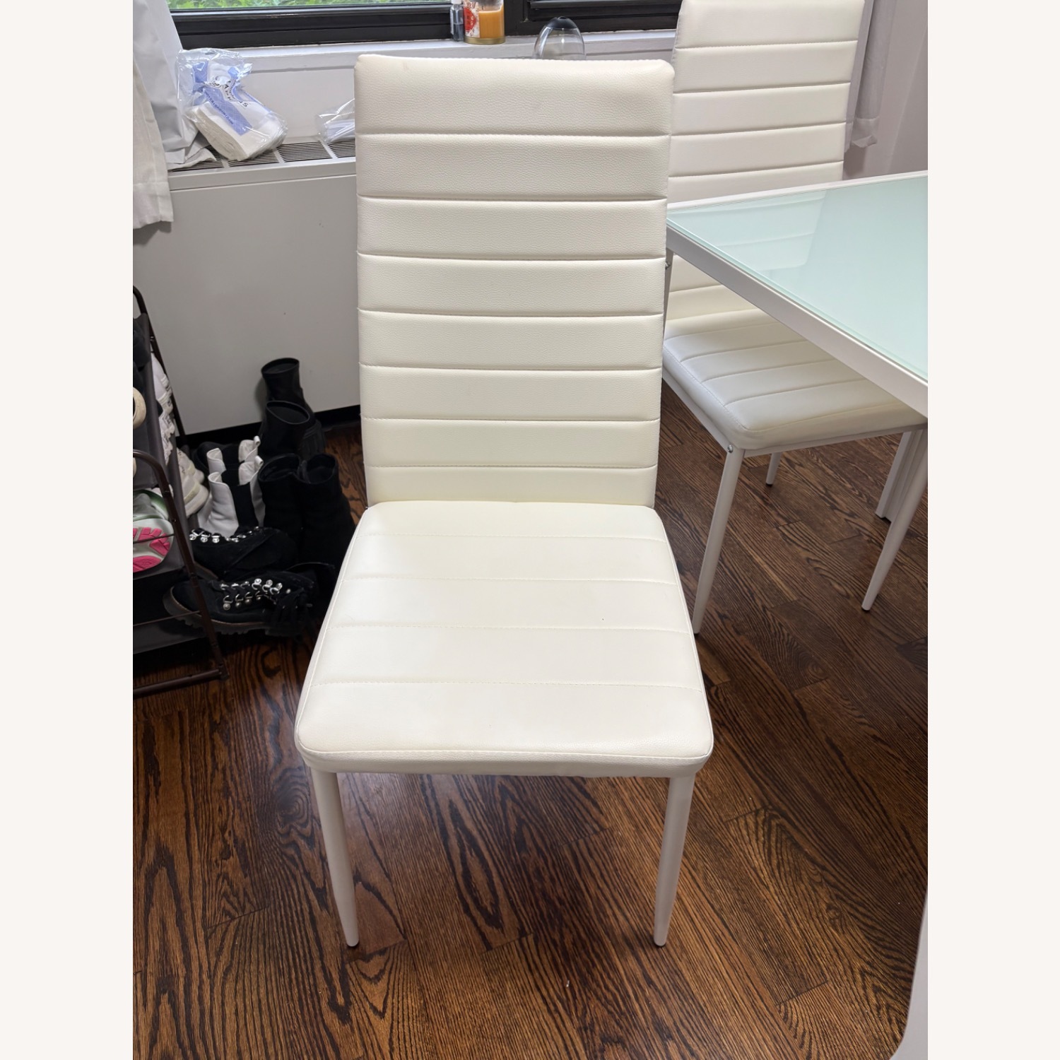 White Glass Dining Table with 6 Chairs - image-6