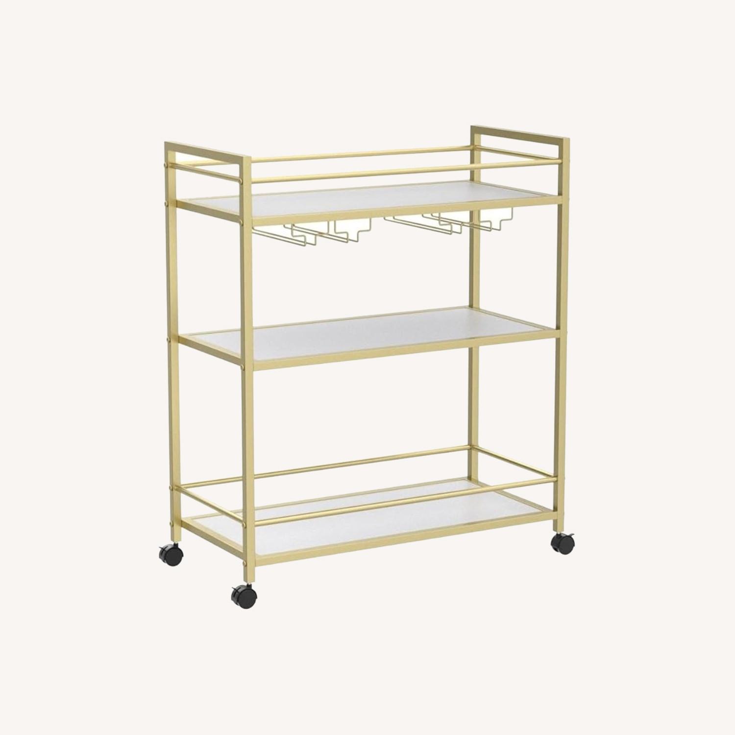 Gold Bar Cart with 3 Shelves - image-0
