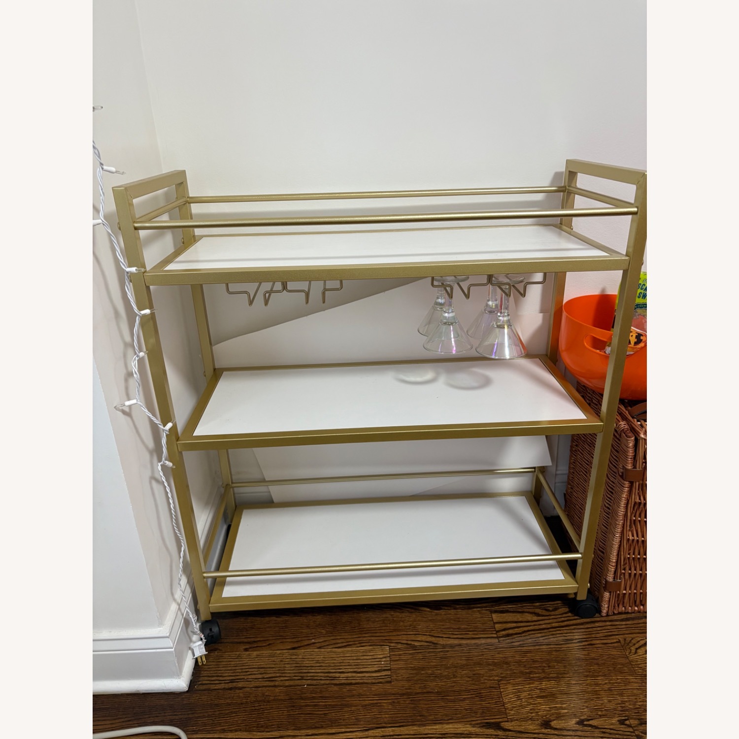 Gold Bar Cart with 3 Shelves - image-1