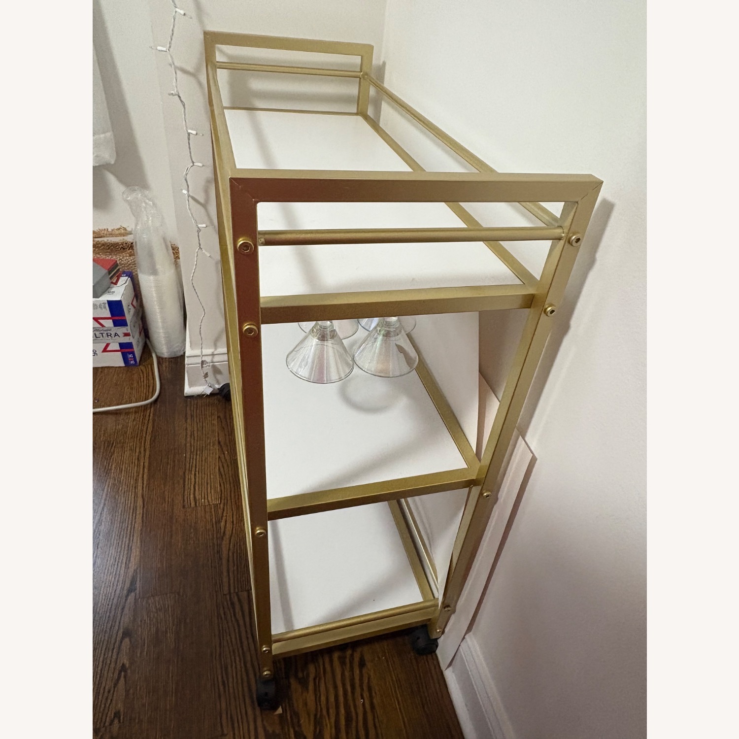 Gold Bar Cart with 3 Shelves - image-4
