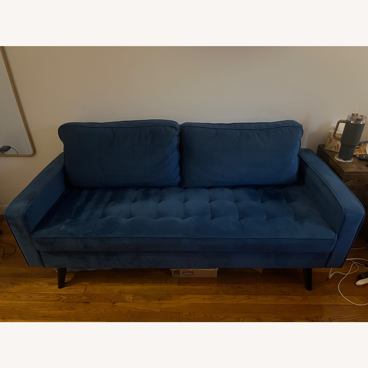 Brumback Navy Blue Velvet Sofa - image-1