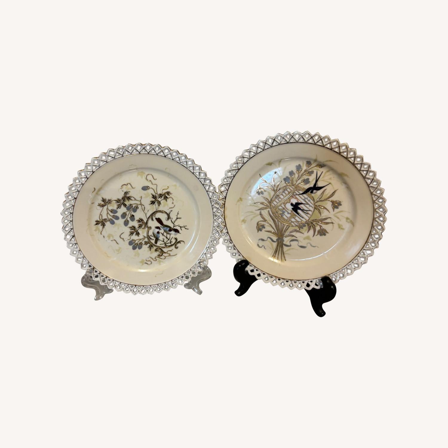 Antique F.W.  Set of 2 Decorative Birds Plates - image-0