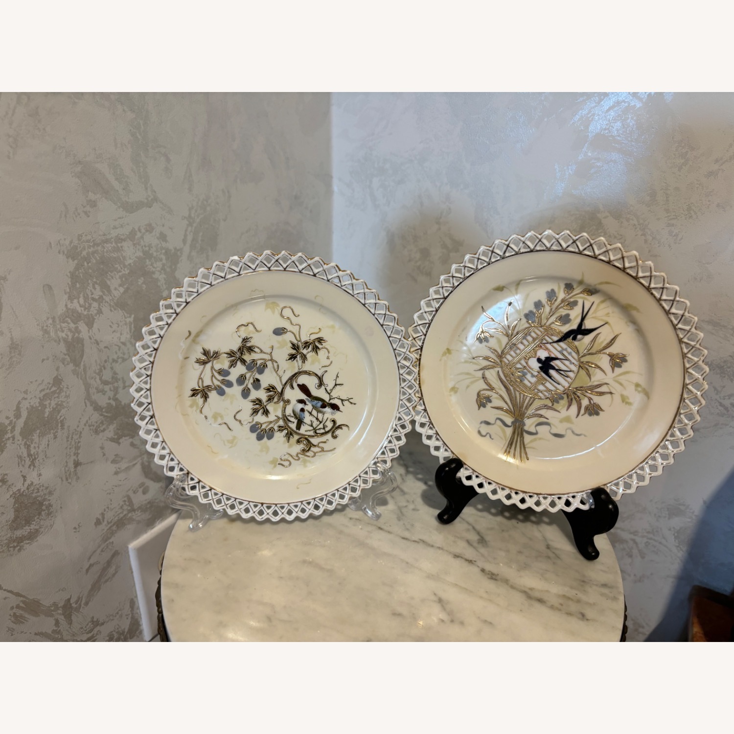 Antique F.W.  Set of 2 Decorative Birds Plates - image-2