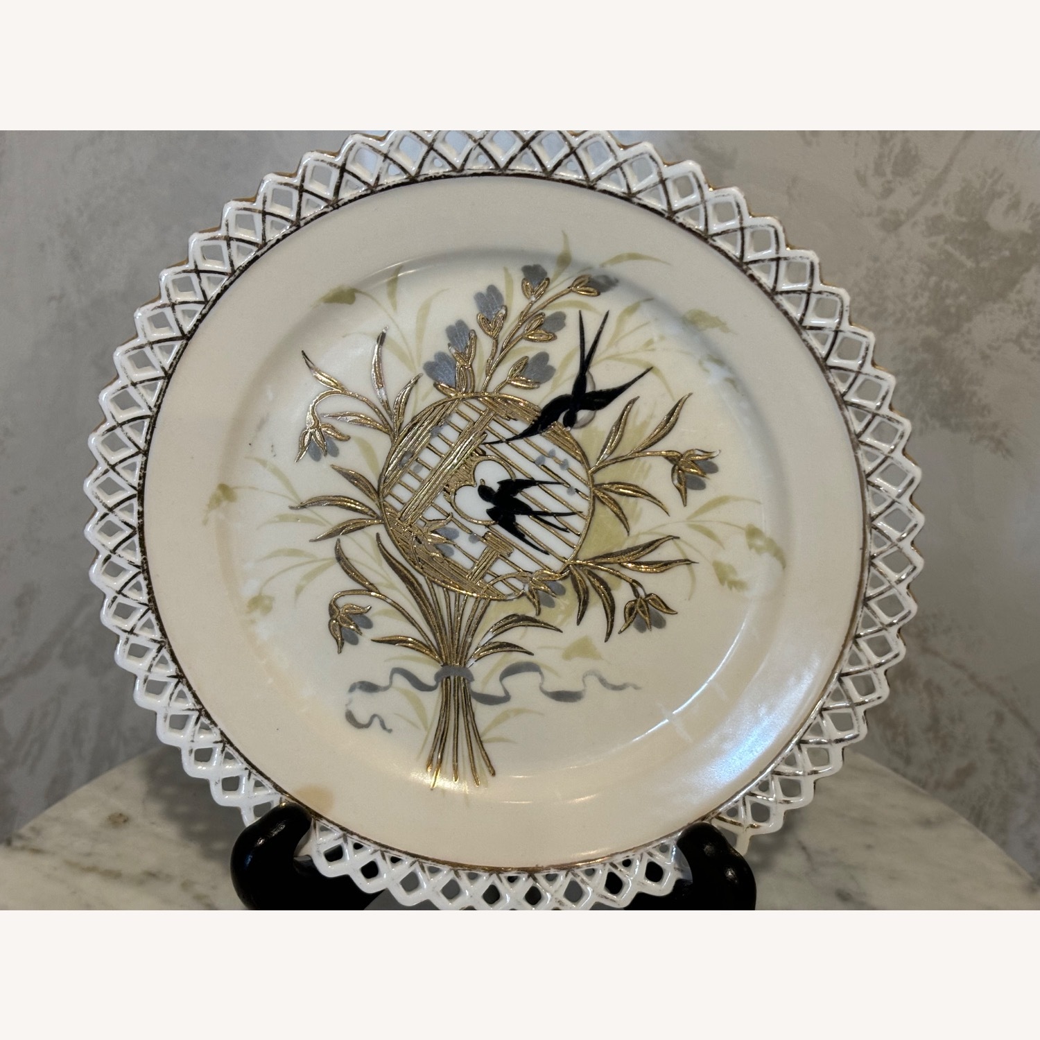 Antique F.W.  Set of 2 Decorative Birds Plates - image-1