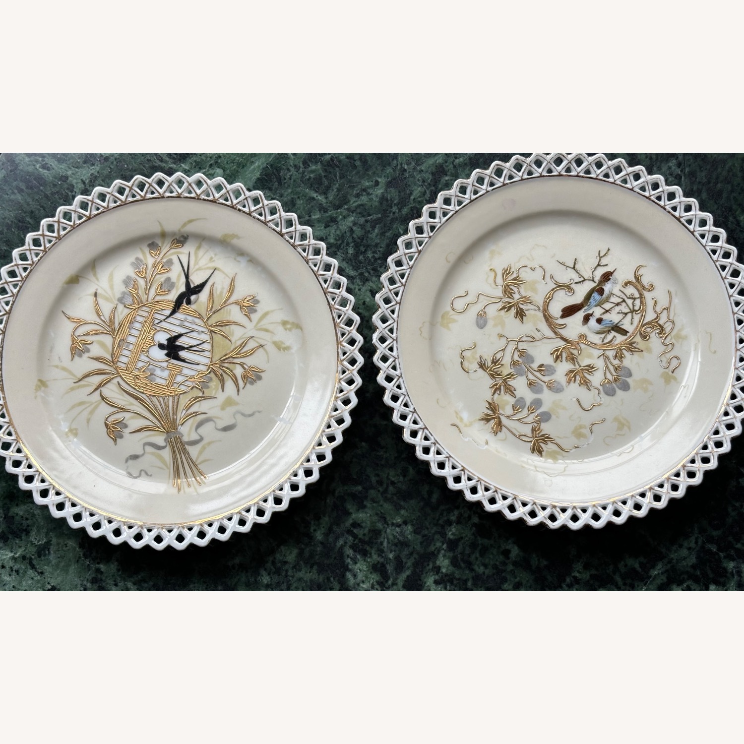 Antique F.W.  Set of 2 Decorative Birds Plates - image-19