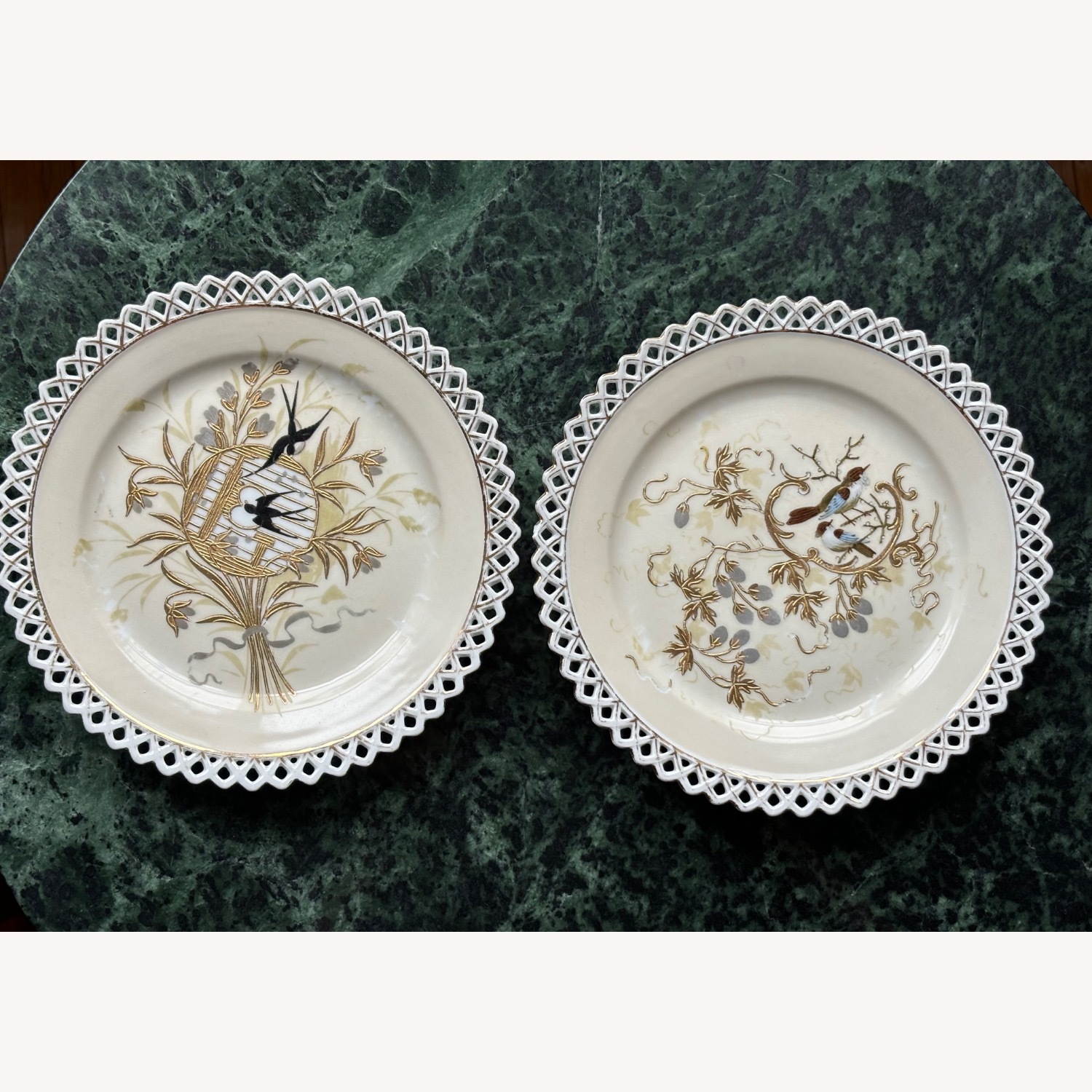 Antique F.W.  Set of 2 Decorative Birds Plates - image-20