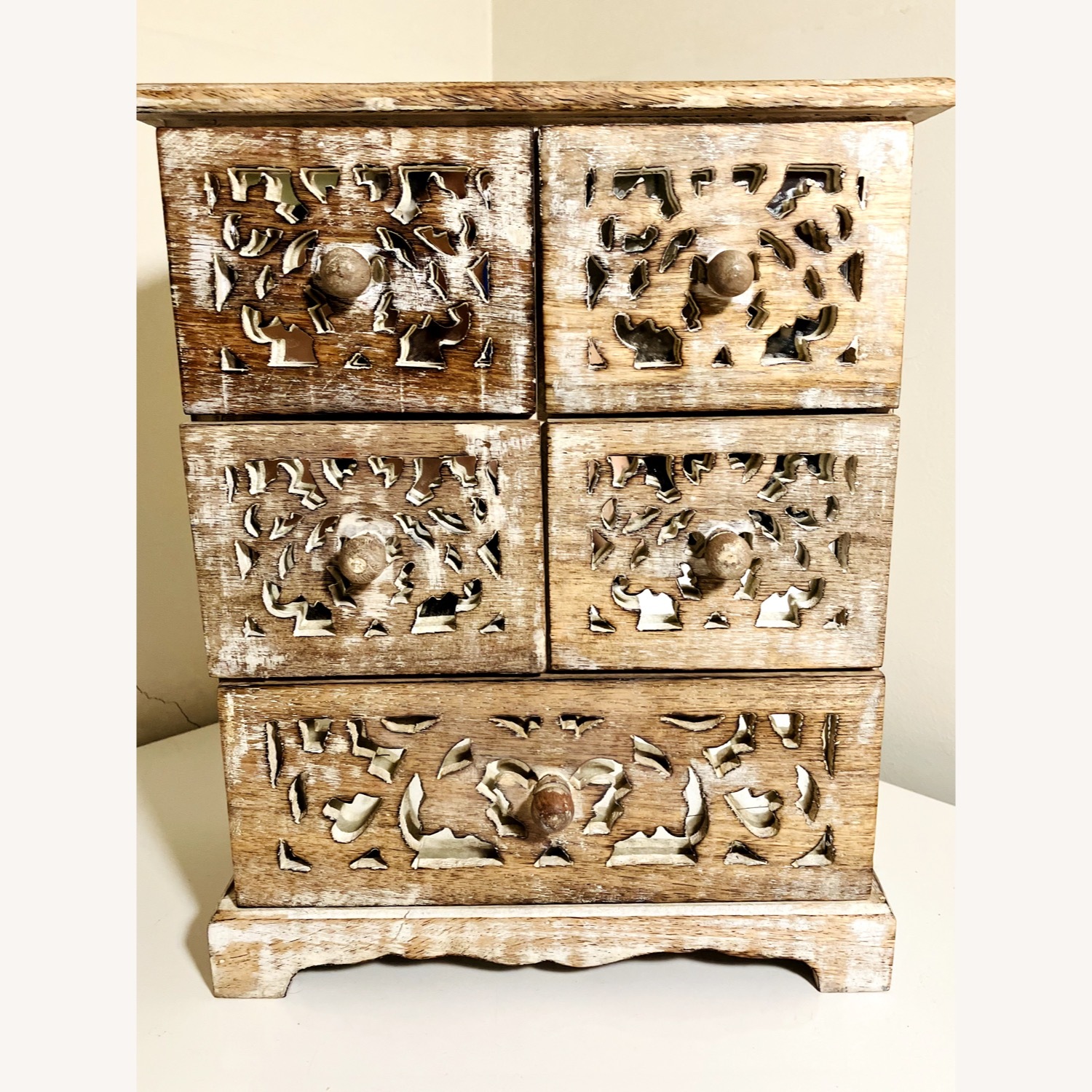 Rare Vintage Natural Wood Mirror inlaid Chest - image-8