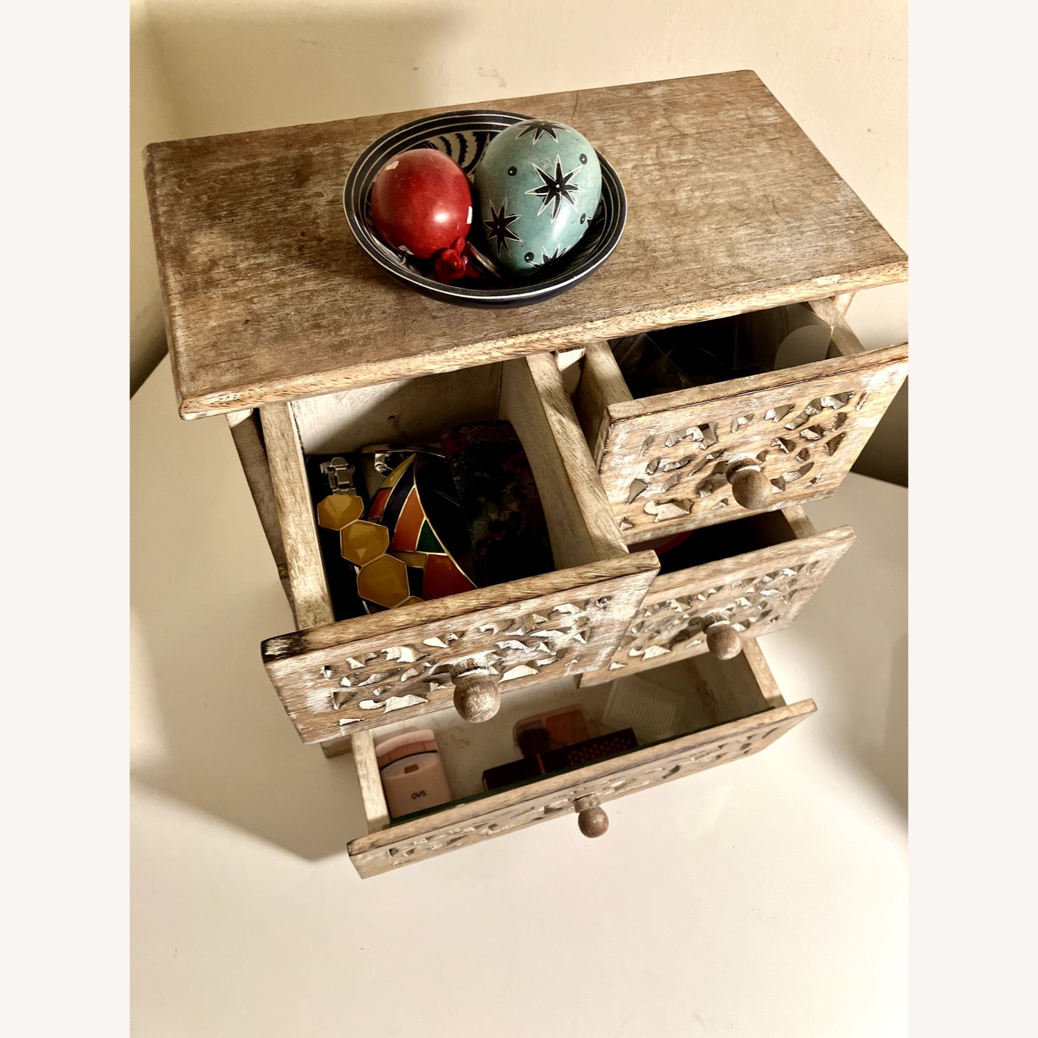 Rare Vintage Natural Wood Mirror inlaid Chest - image-3