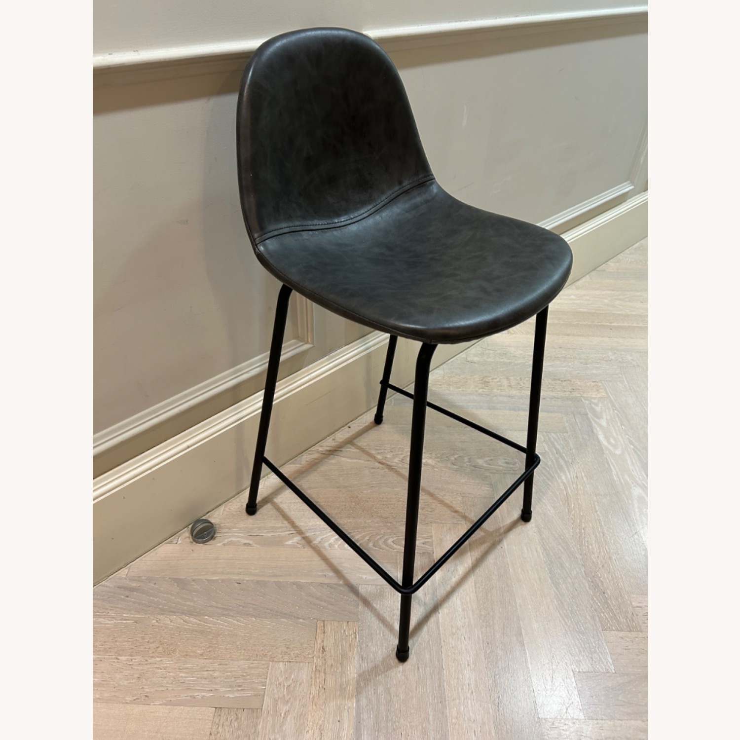 Charcoal Leather Bar Stools - image-3