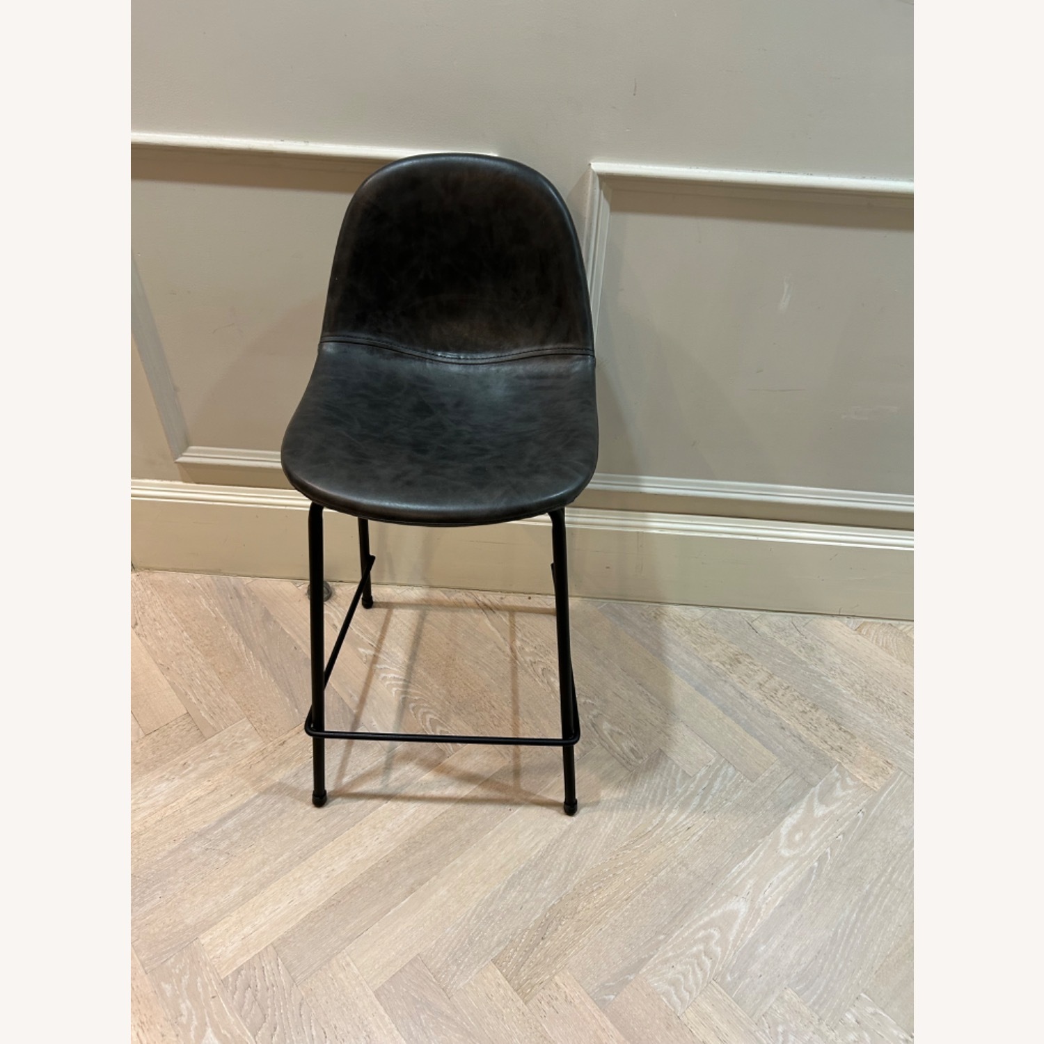 Charcoal Leather Bar Stools - image-2