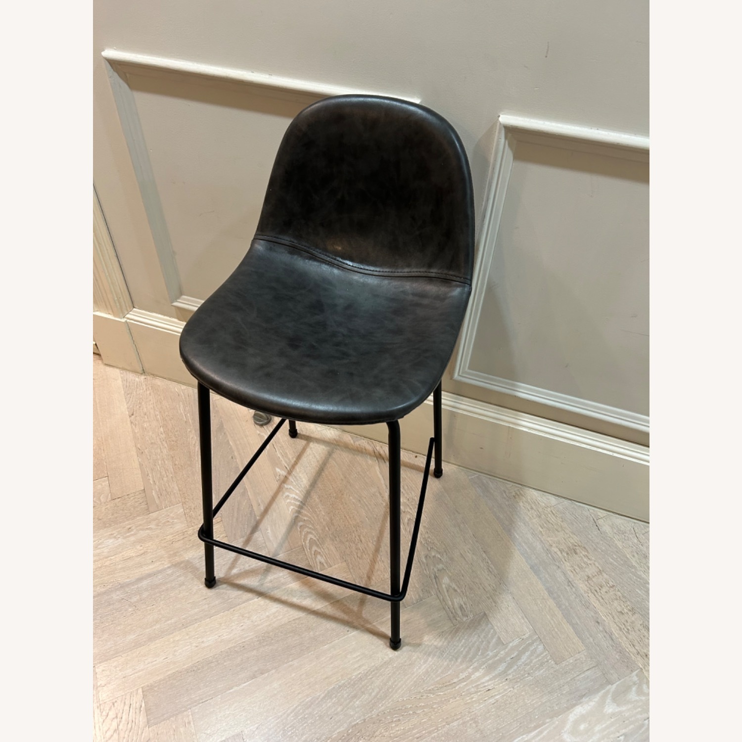Charcoal Leather Bar Stools - image-1