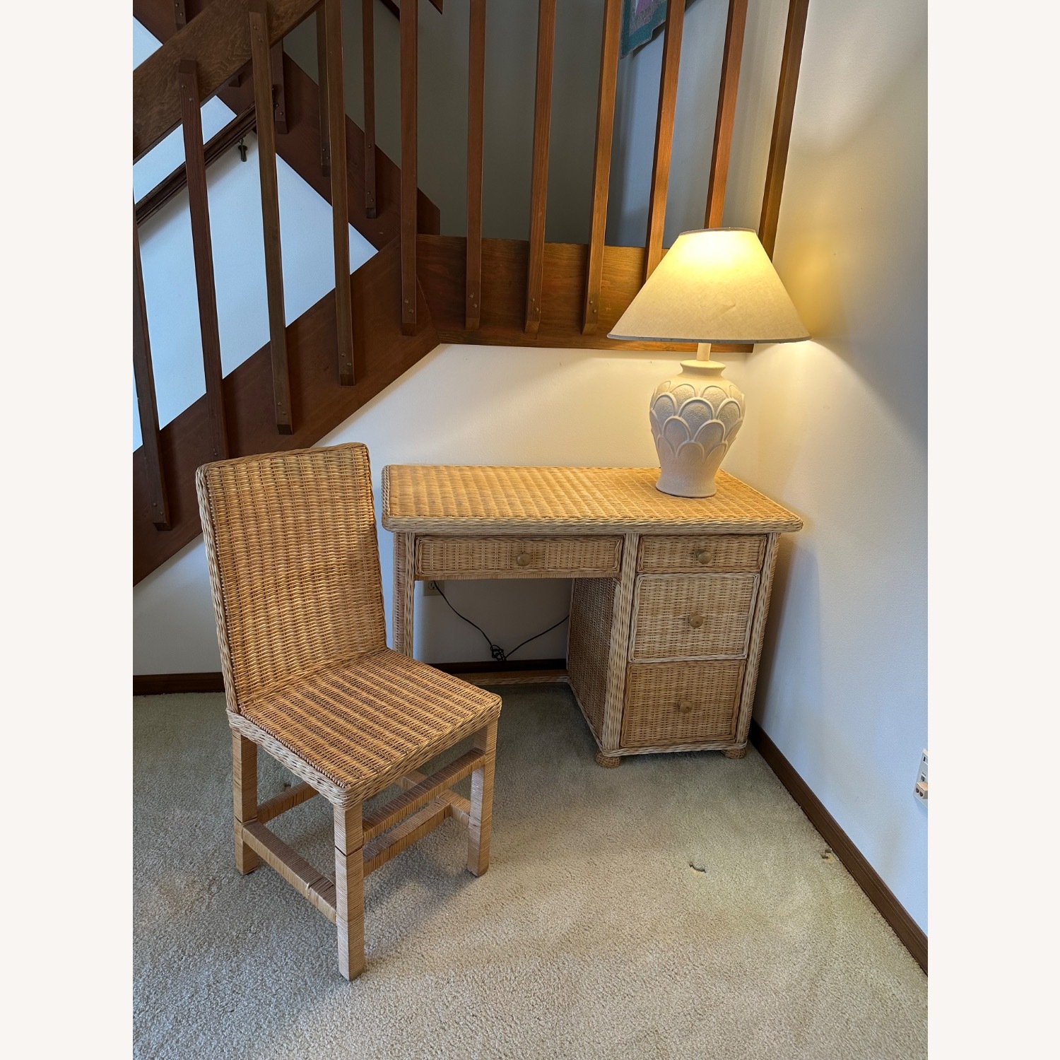 Vintage Wicker Desk and Chair - image-1