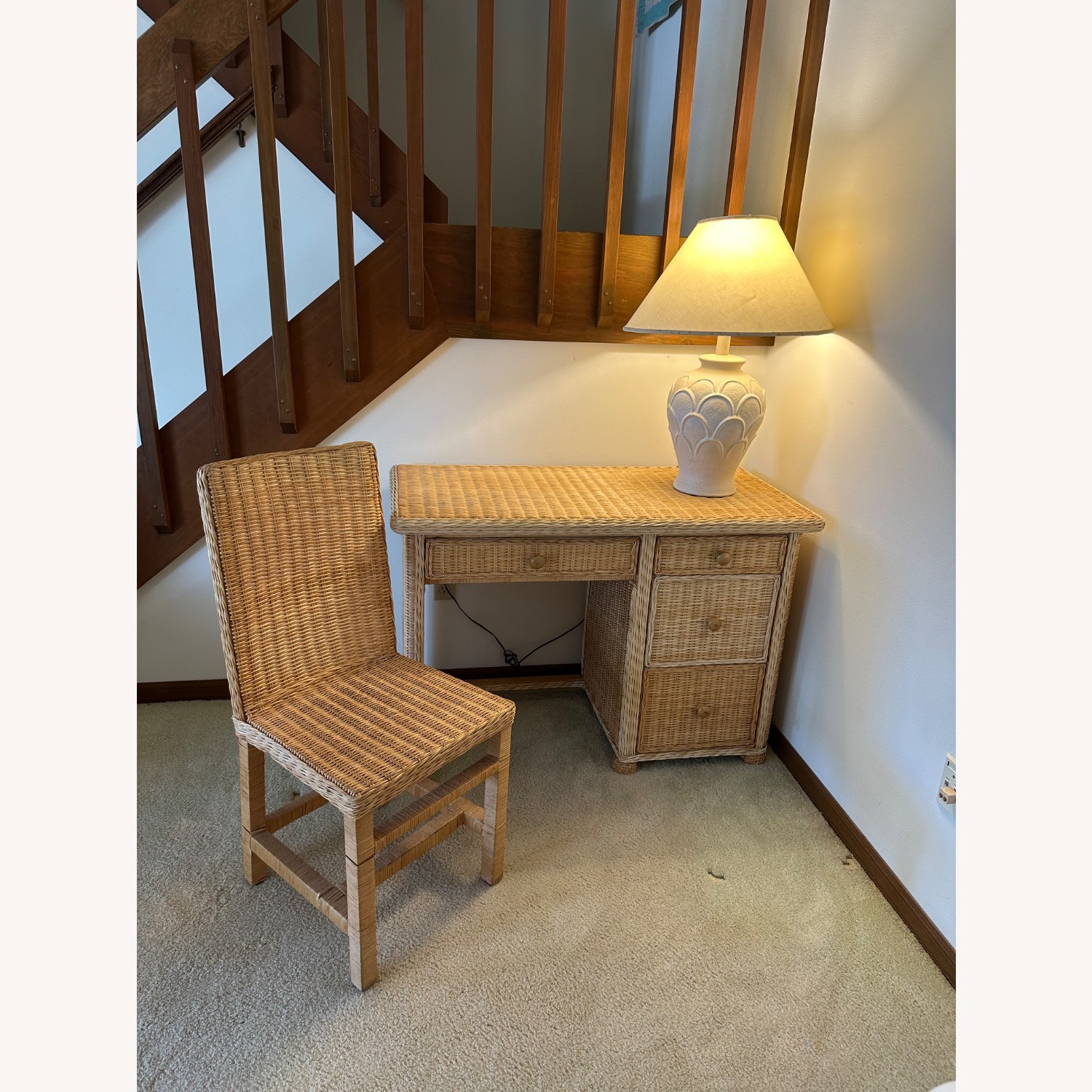 Vintage Wicker Desk and Chair - image-2