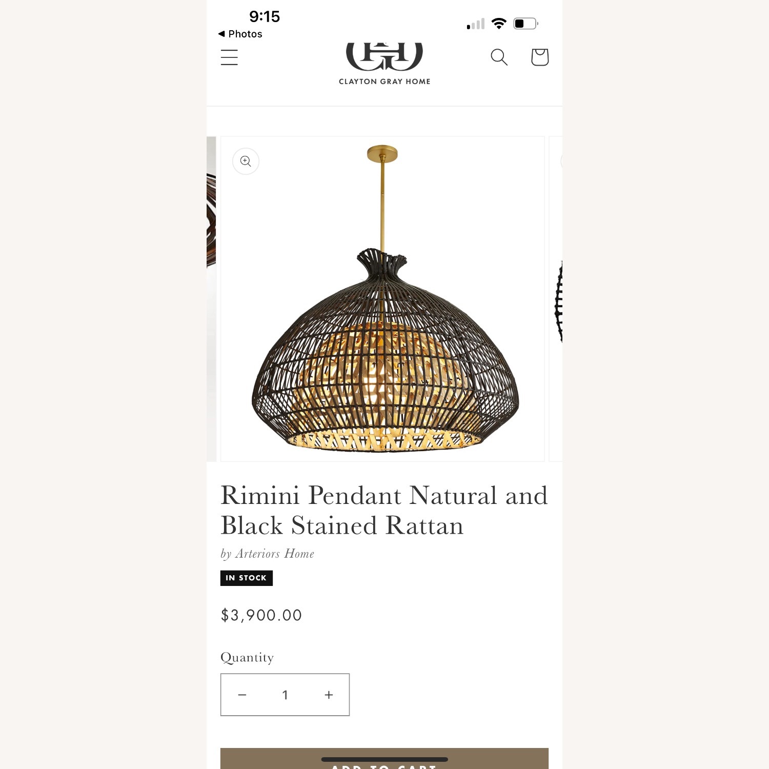 Rimini Pendant Natural and Black Stained Rattan - image-1
