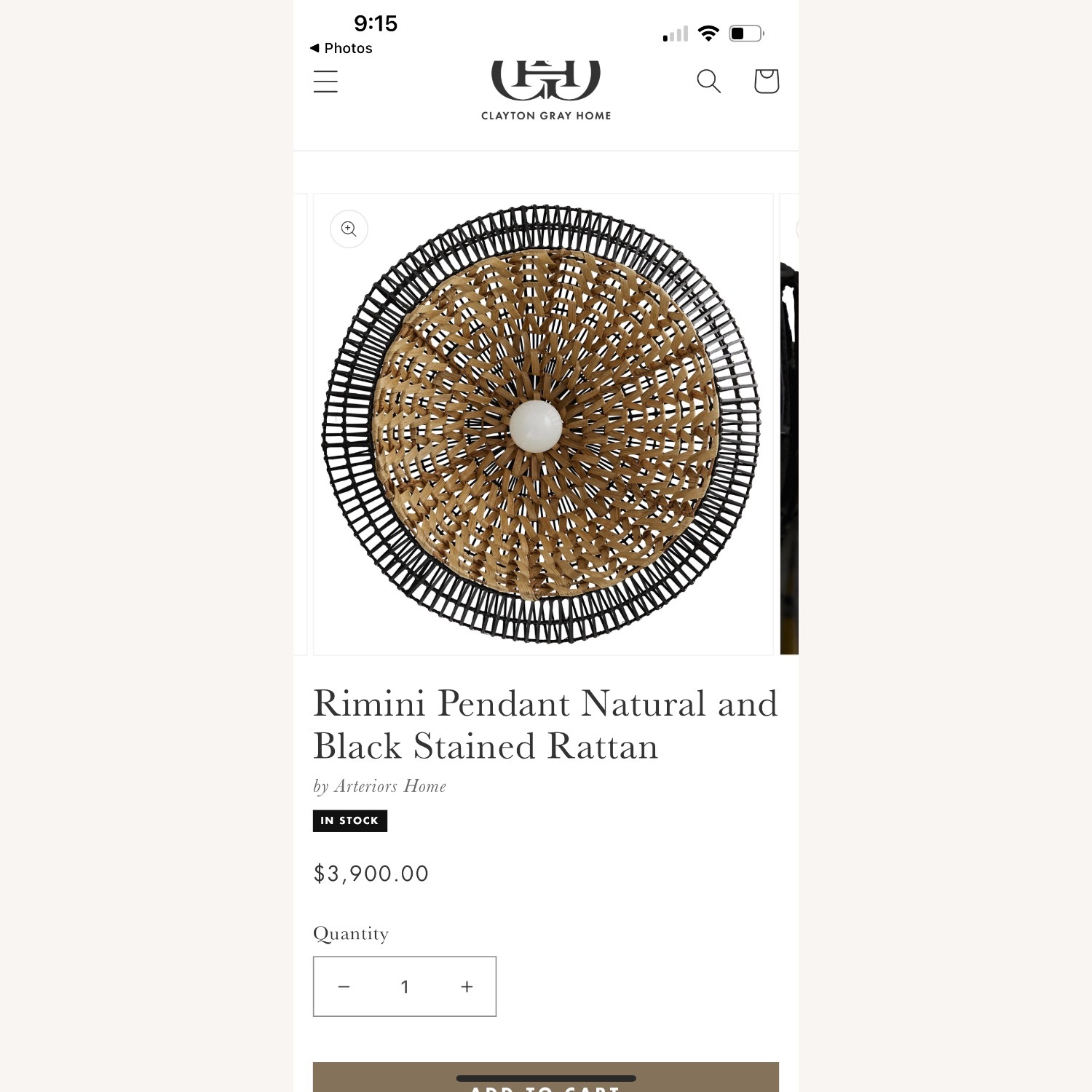 Rimini Pendant Natural and Black Stained Rattan - image-3