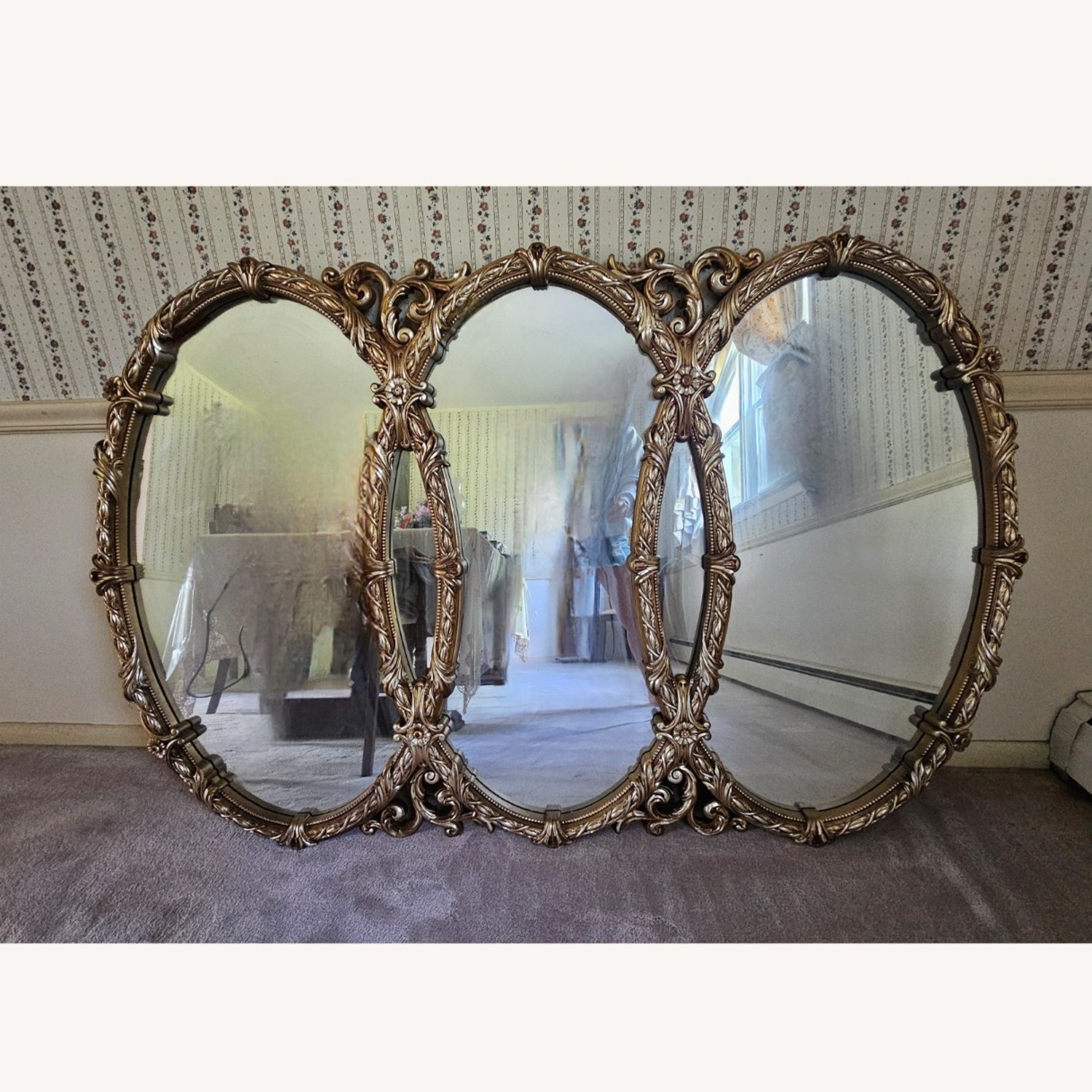 Elegant Gold Triple Oval Wall Mirror - image-2