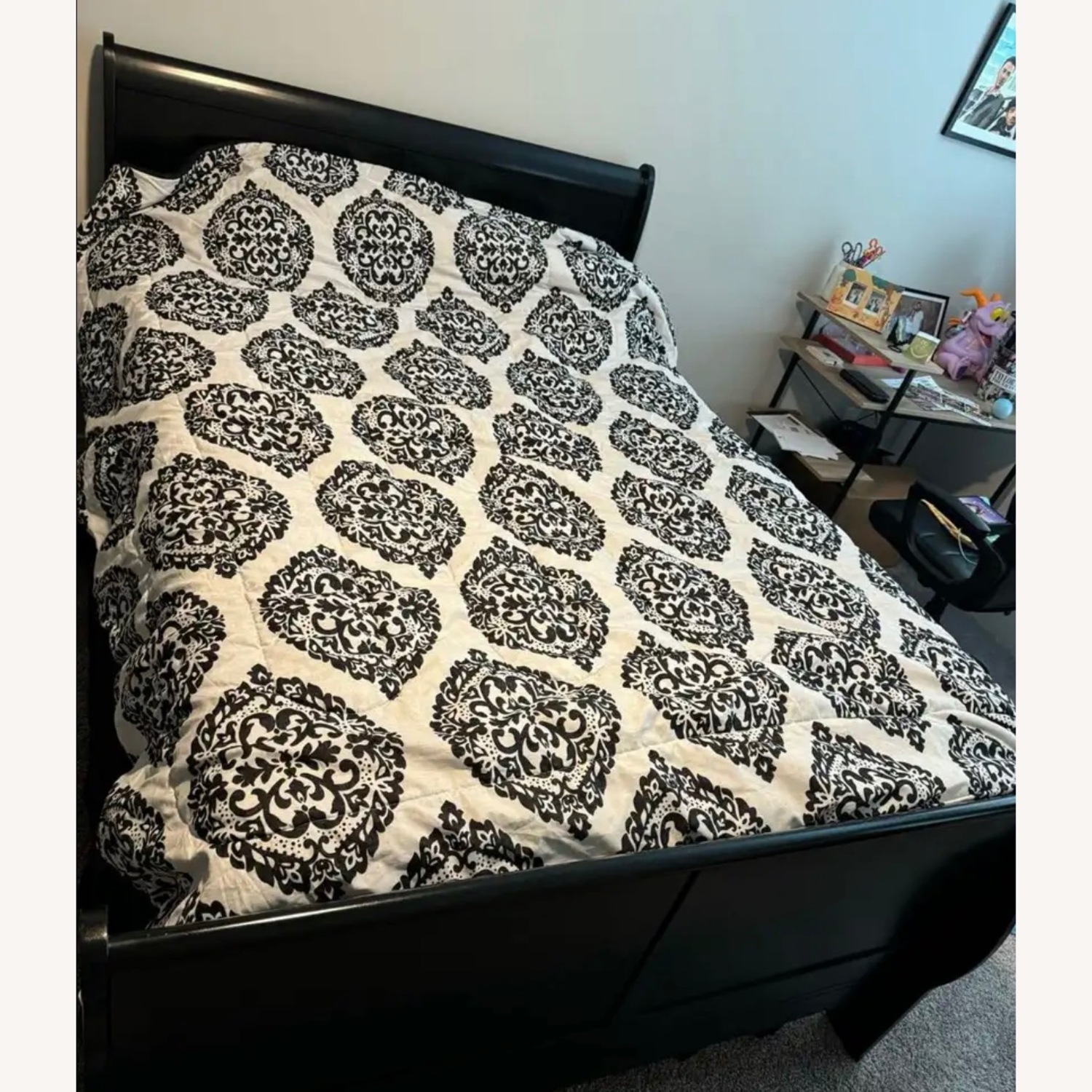 Black Full Size Sleigh Bed Frame - image-1