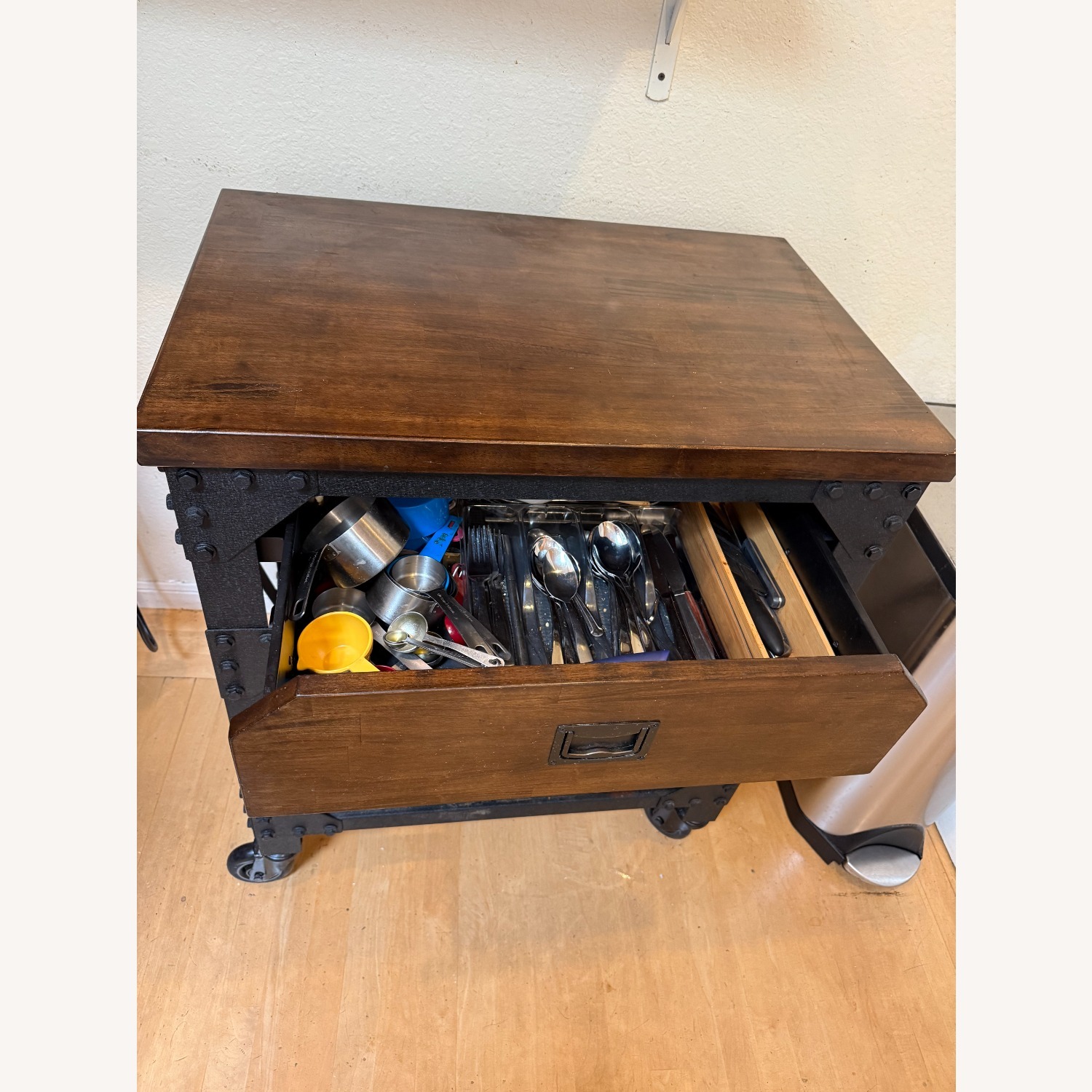 Solid Wood Dark Brown Kitchen Cart - image-4