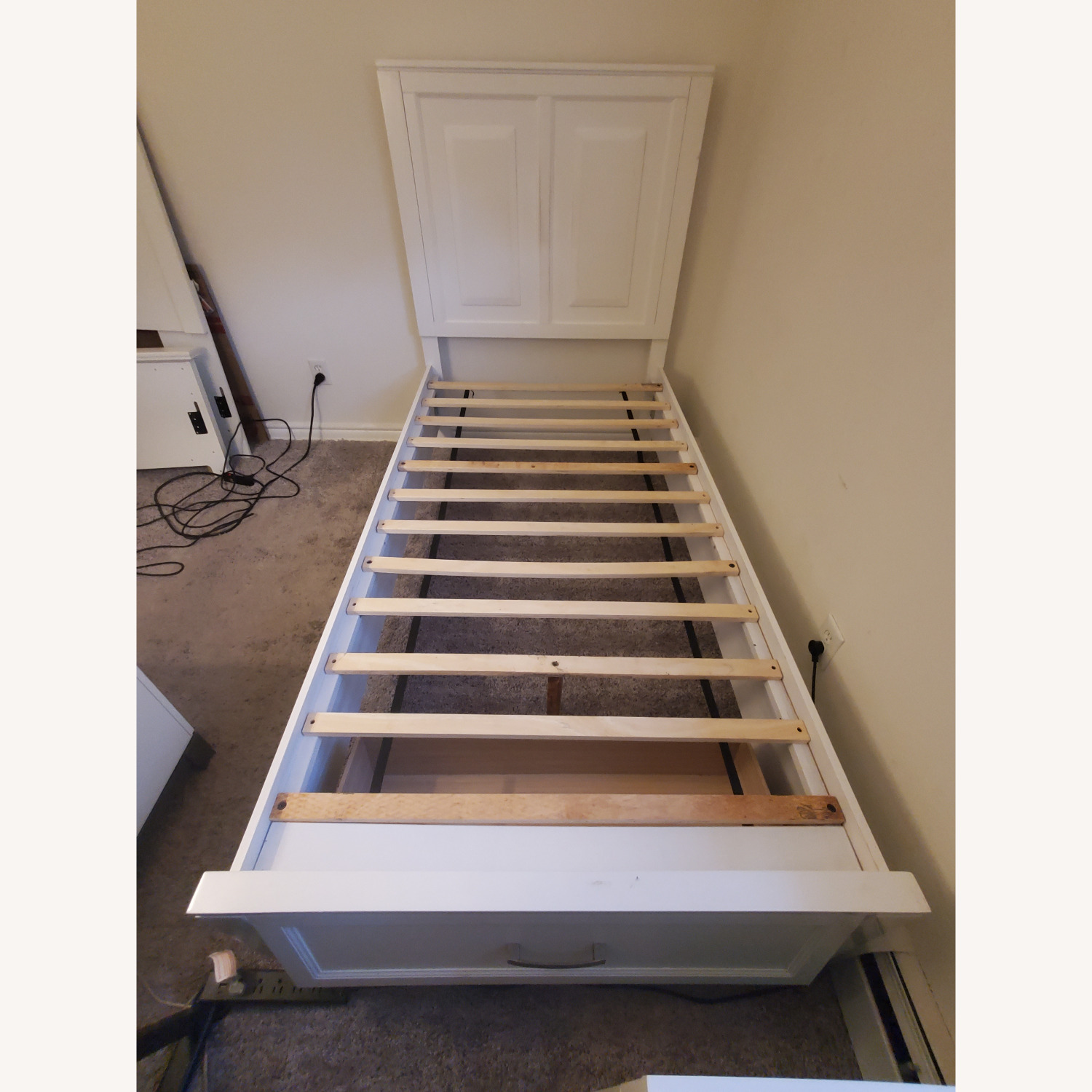 White Twin Bed Frame with Storage Drawer - image-1