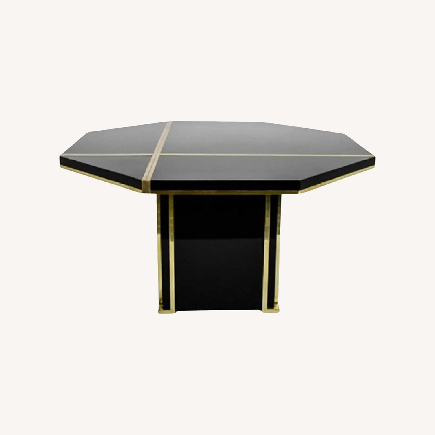 Roche Bobois Black Lacquer/ Brass Pedestal Table - image-0