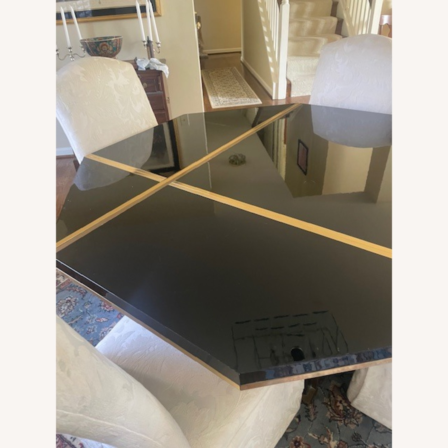 Roche Bobois Black Lacquer/ Brass Pedestal Table - image-2