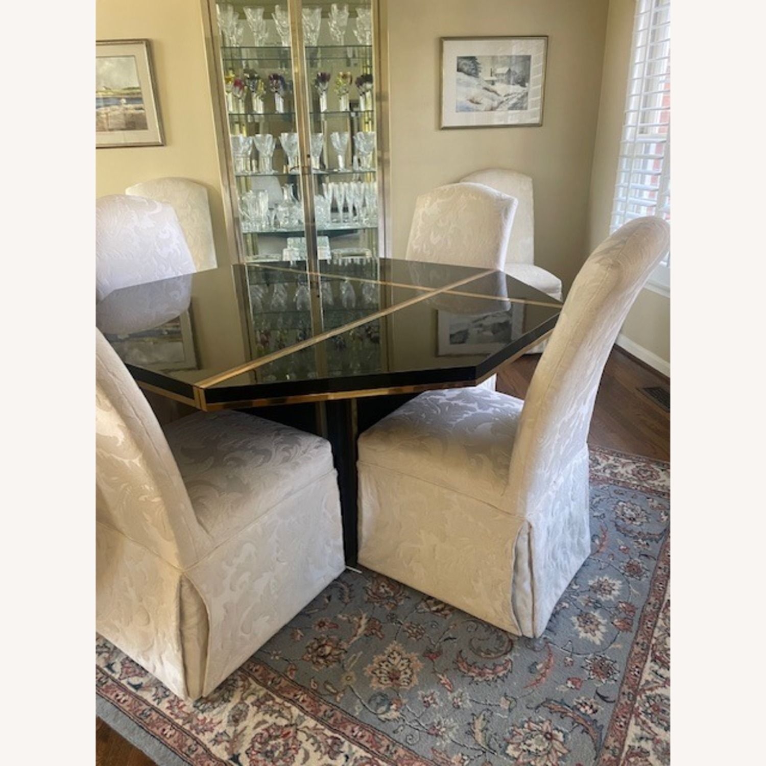 Roche Bobois Black Lacquer/ Brass Pedestal Table - image-1