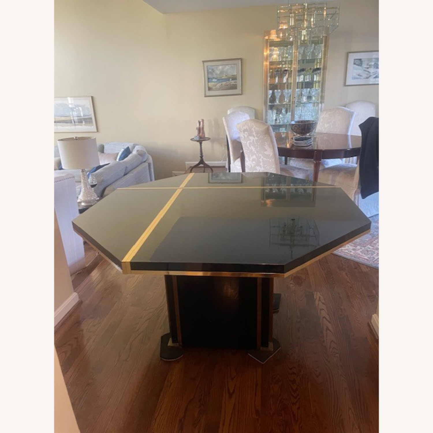 Roche Bobois Black Lacquer/ Brass Pedestal Table - image-4