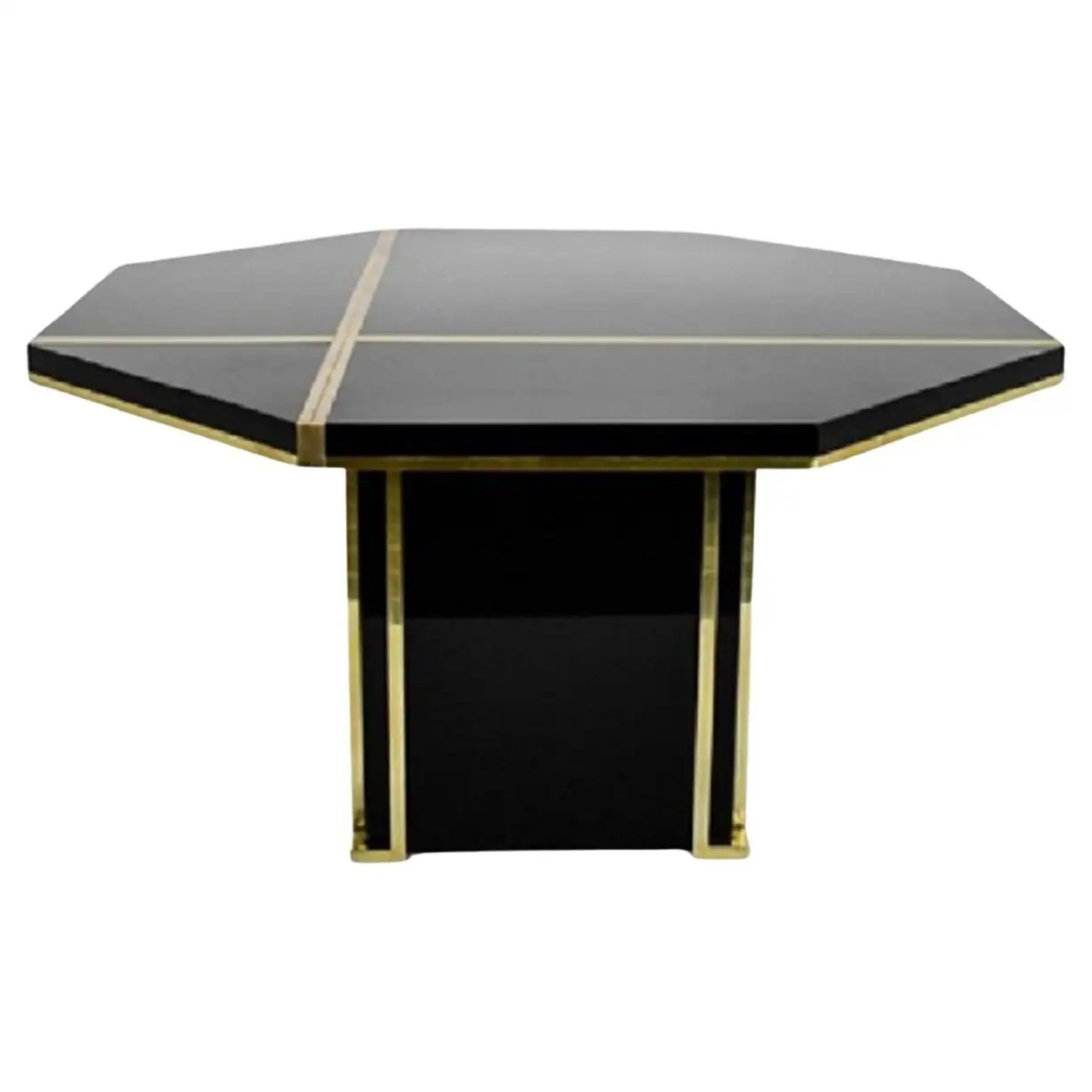 Roche Bobois Black Lacquer/ Brass Pedestal Table - image-7