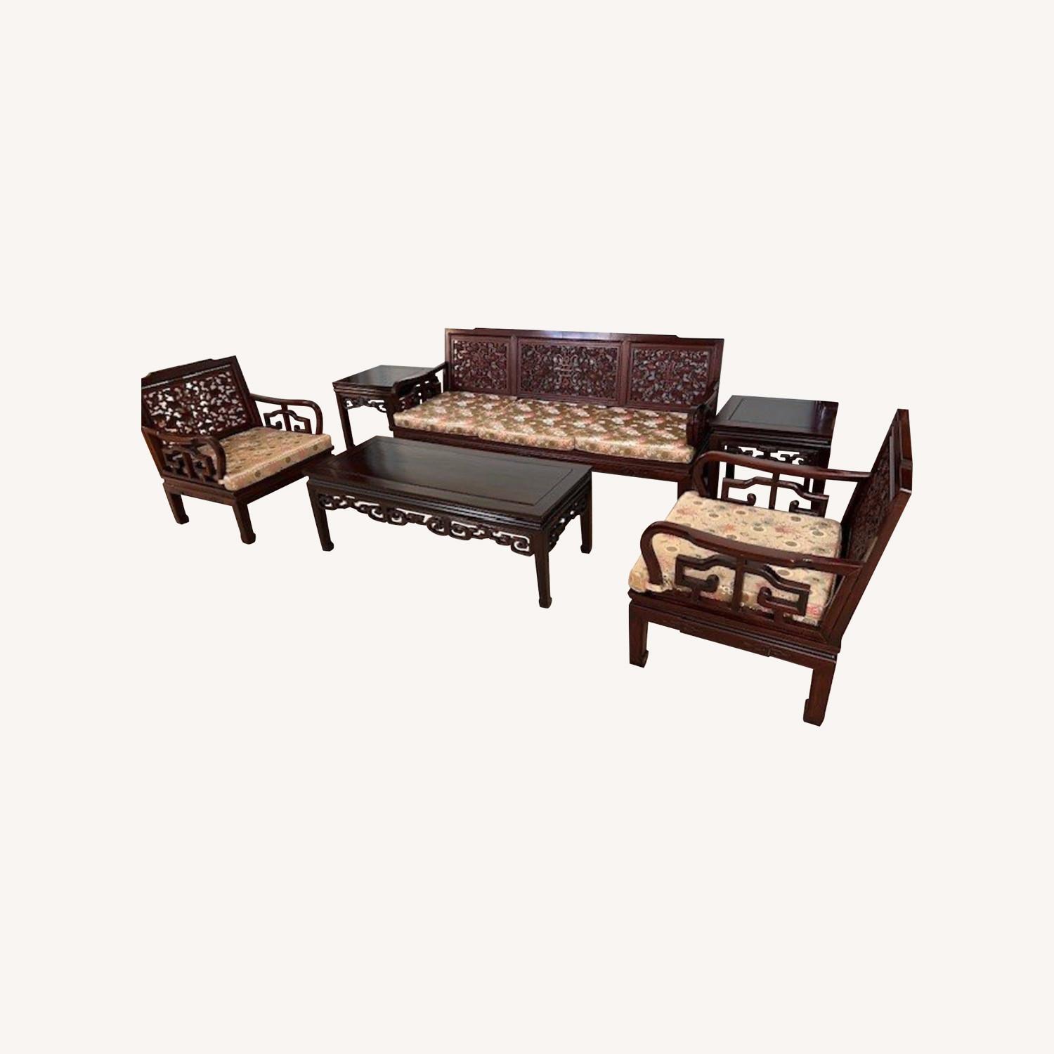 Antique Asian Rosewood Couch + Table Set - AptDeco
