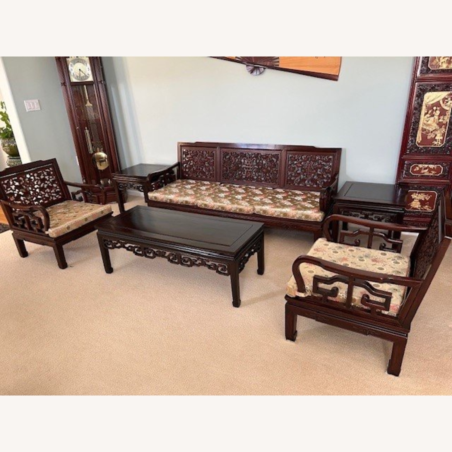 Antique Asian Rosewood Couch + Table Set - AptDeco