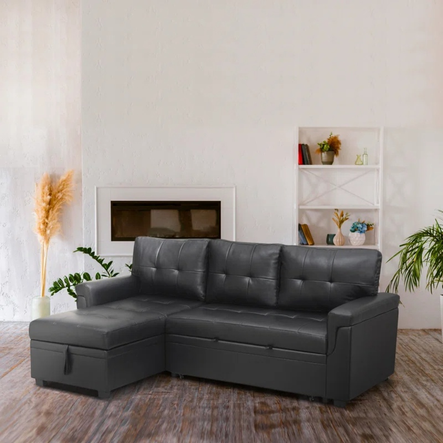 Fane Leather Couch 84" Air Leather Sleeper Sofa - image-14