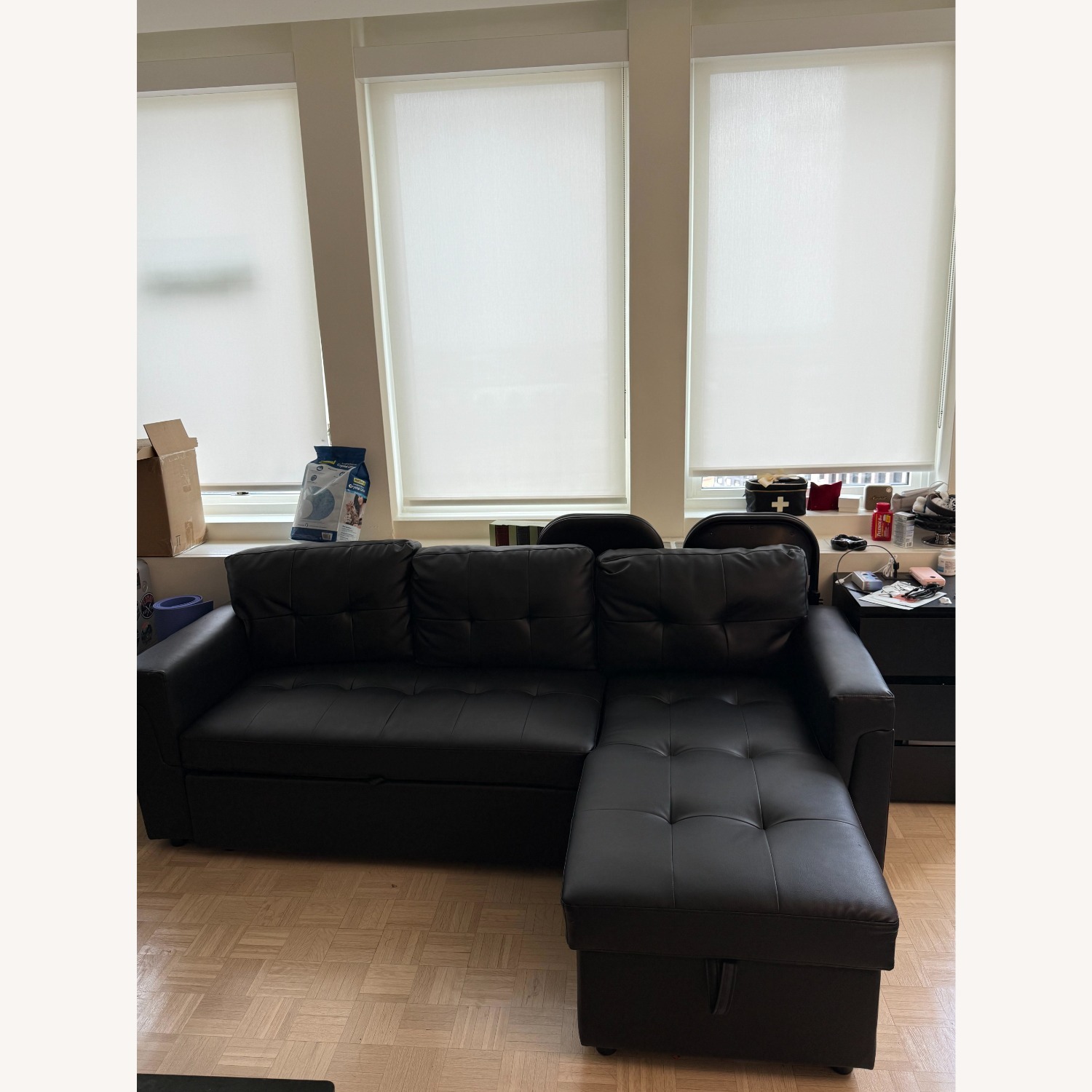 Fane Leather Couch 84" Air Leather Sleeper Sofa - image-9