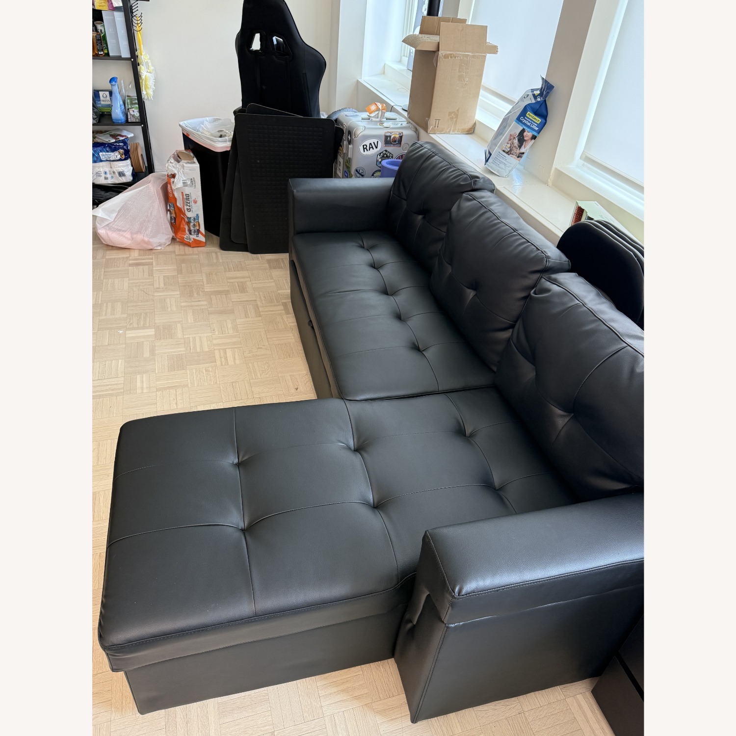 Fane Leather Couch 84" Air Leather Sleeper Sofa - image-13