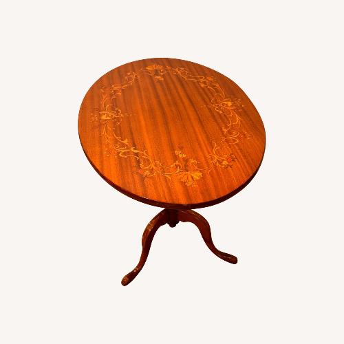 Used TILT-TOP Inlaid Wood Design Table for sale on AptDeco