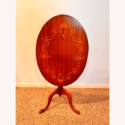 Used TILT-TOP Inlaid Wood Design Table for sale on AptDeco