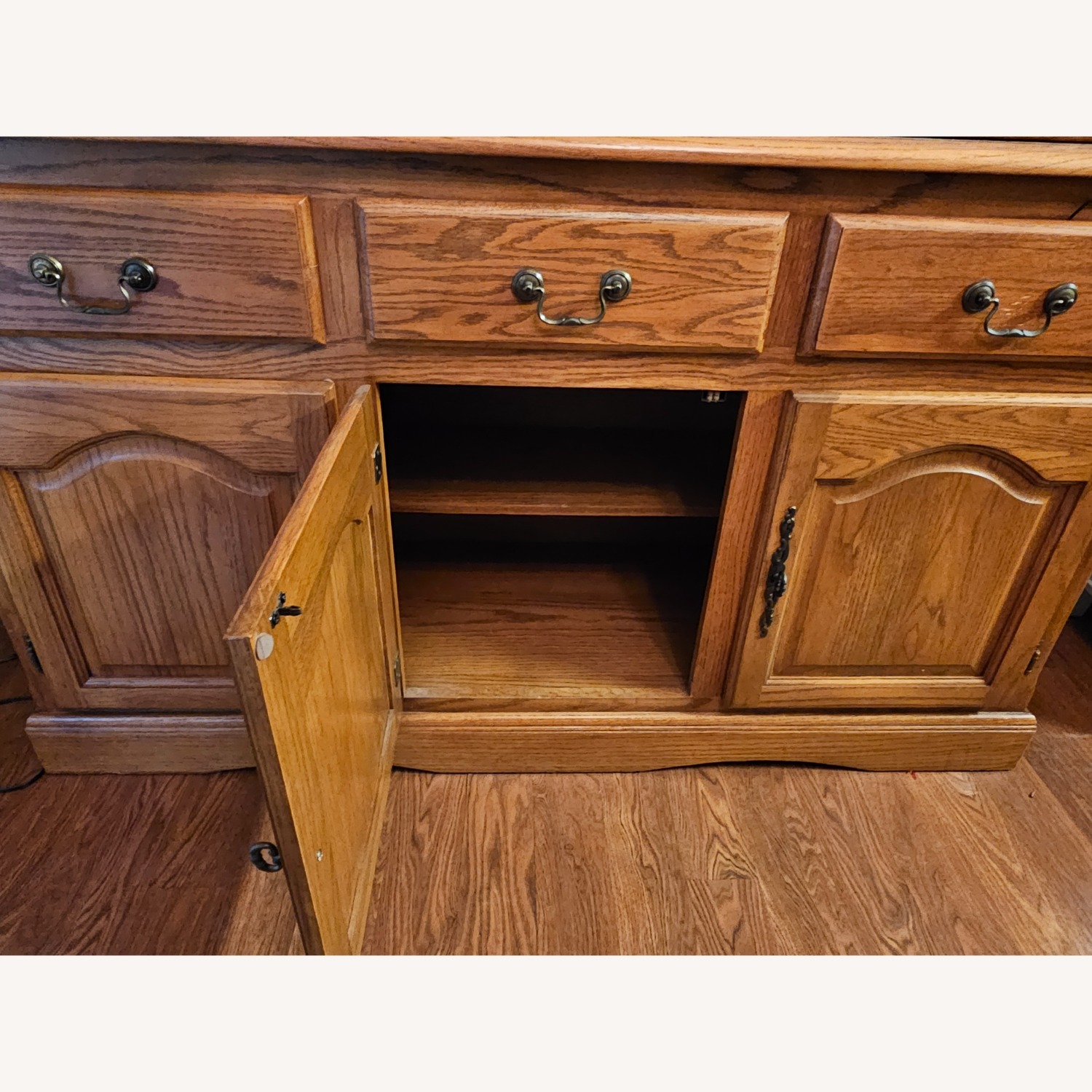 Vintage Lighted, Two-piece Oak China Cabinet  - image-5