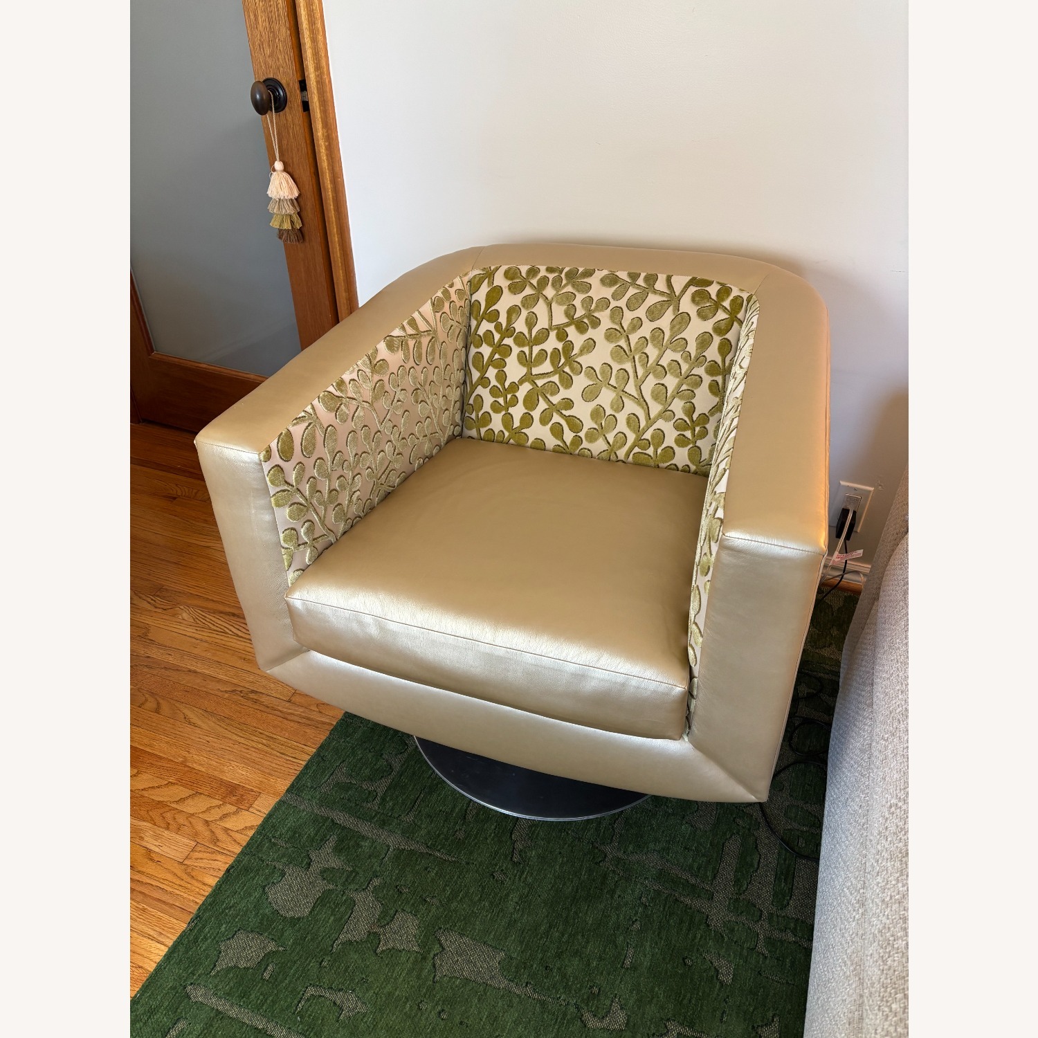 Designer Swivel Chair - Velvet & Faux Leather - image-1