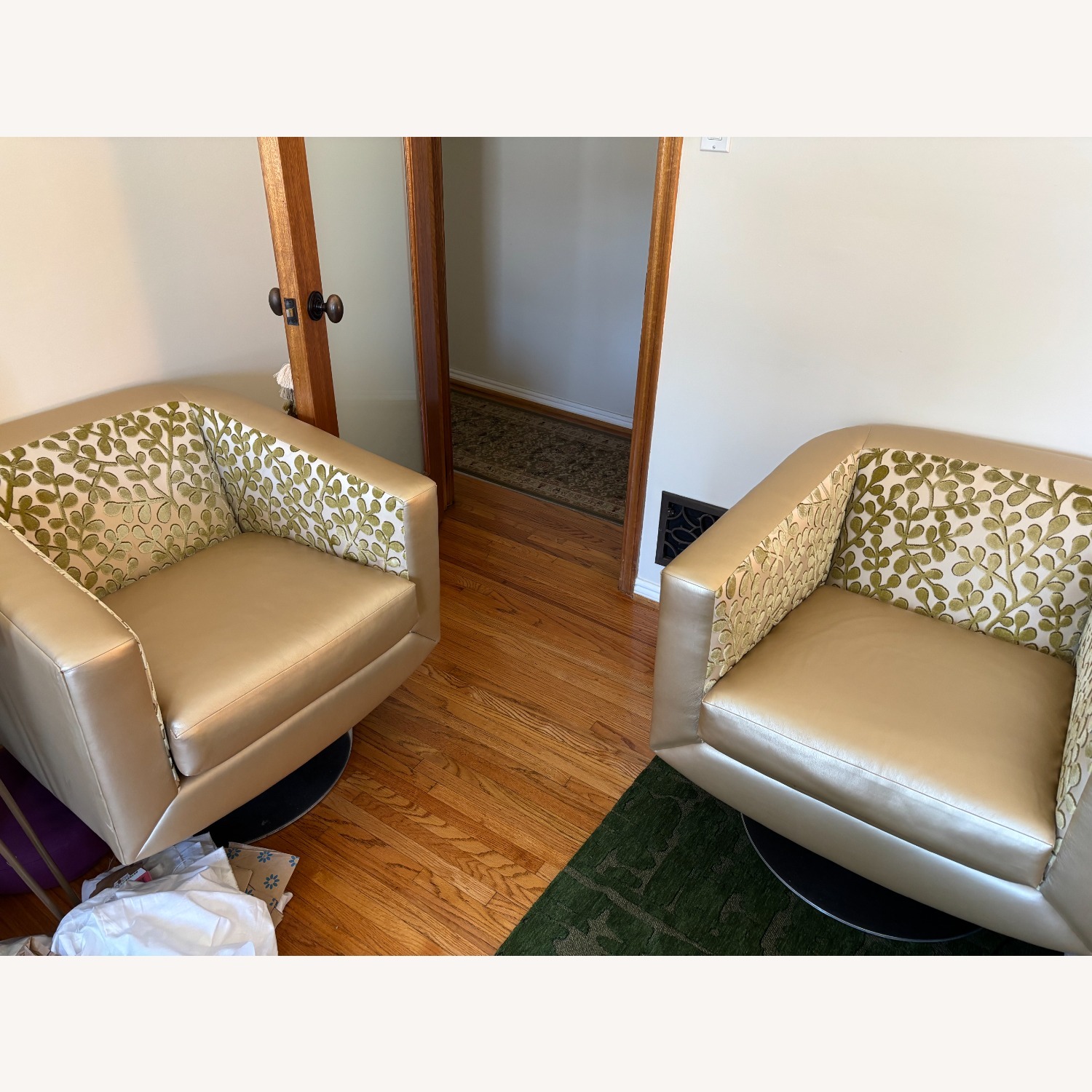 Designer Swivel Chair - Velvet & Faux Leather - image-2